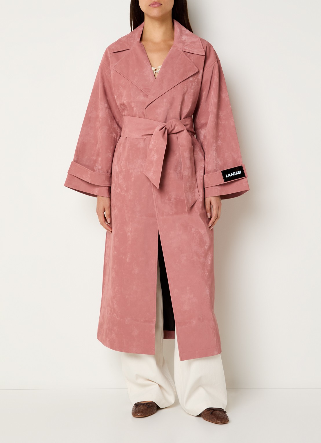 Laagam Janina trenchcoat met strikceintuur - detail 4 oudroze