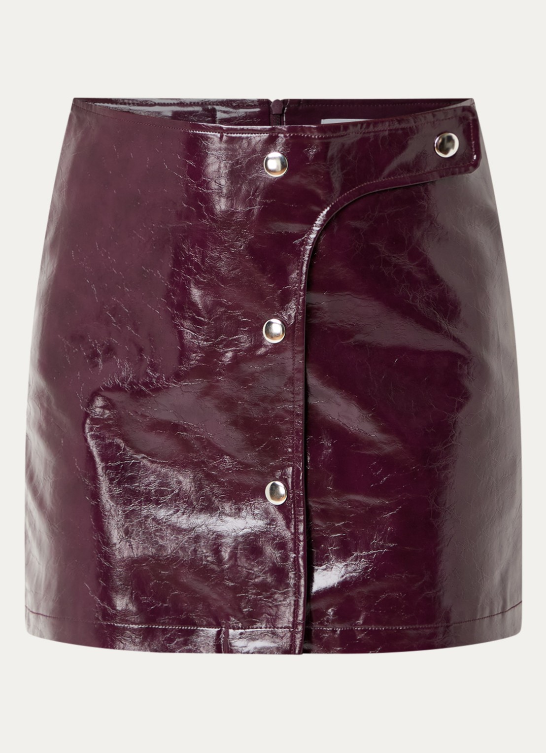 Laagam Lena minirok van imitatieleer met sierknopen - voorkant 3 aubergine
