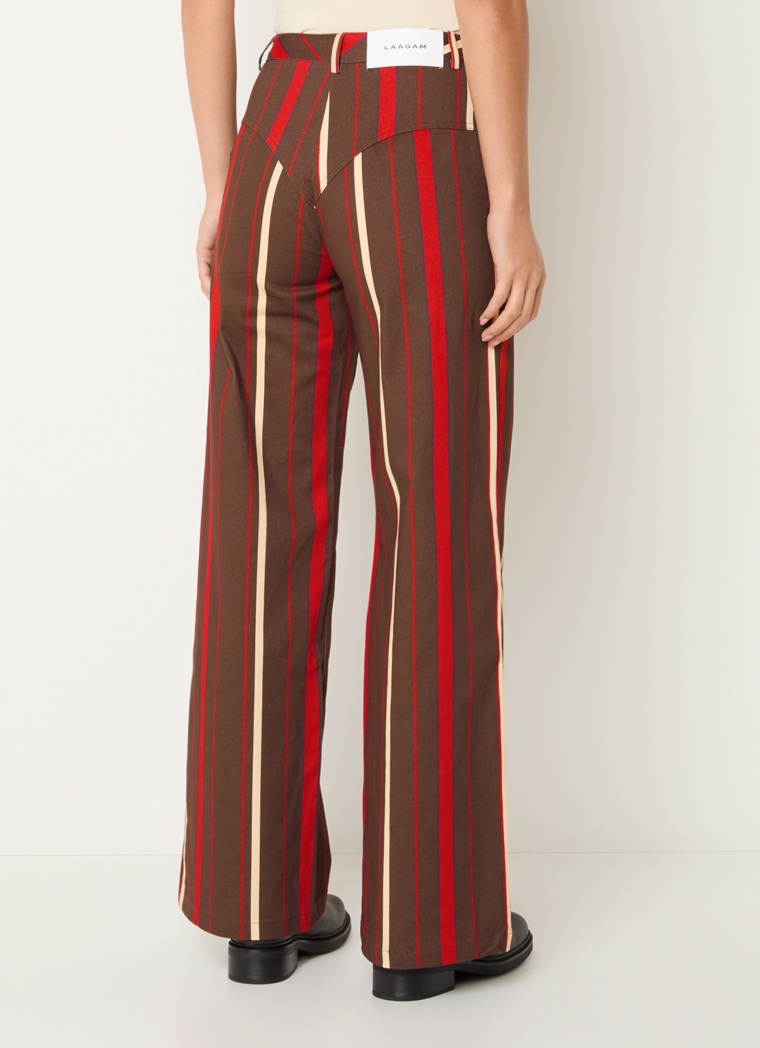 Laagam Leroy high waist straight fit broek met streepprint - achterkant 3 bruin