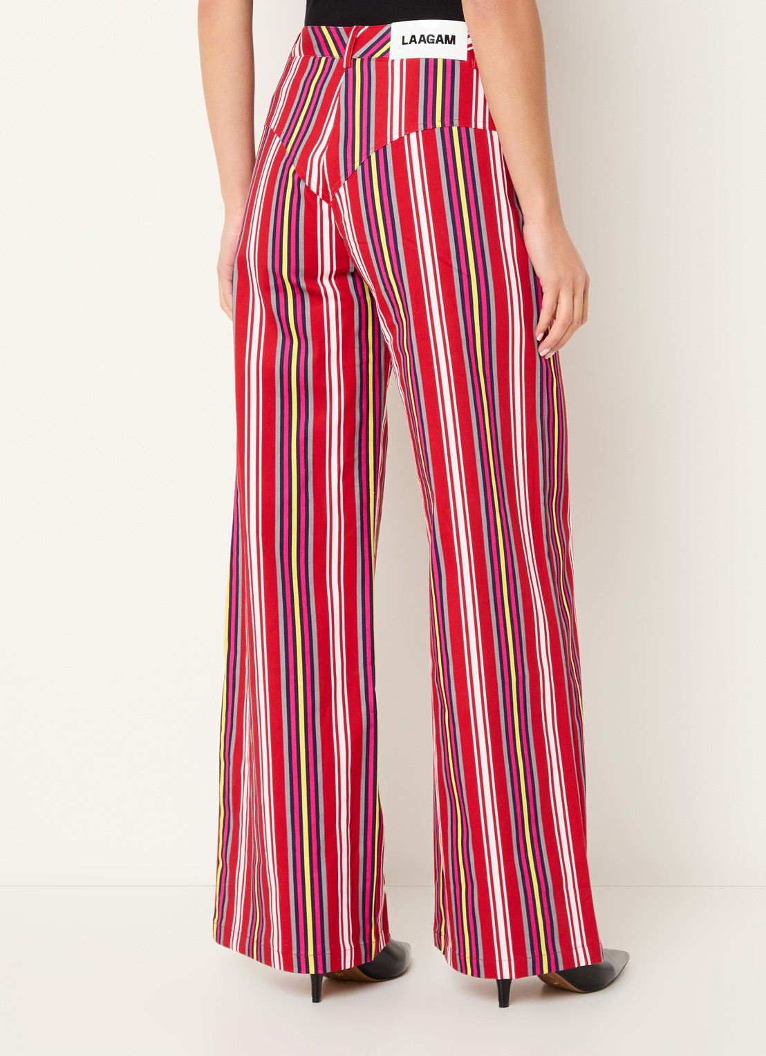 Laagam Leroy mid waist straight fit broek met streepprint - achterkant 2 rood