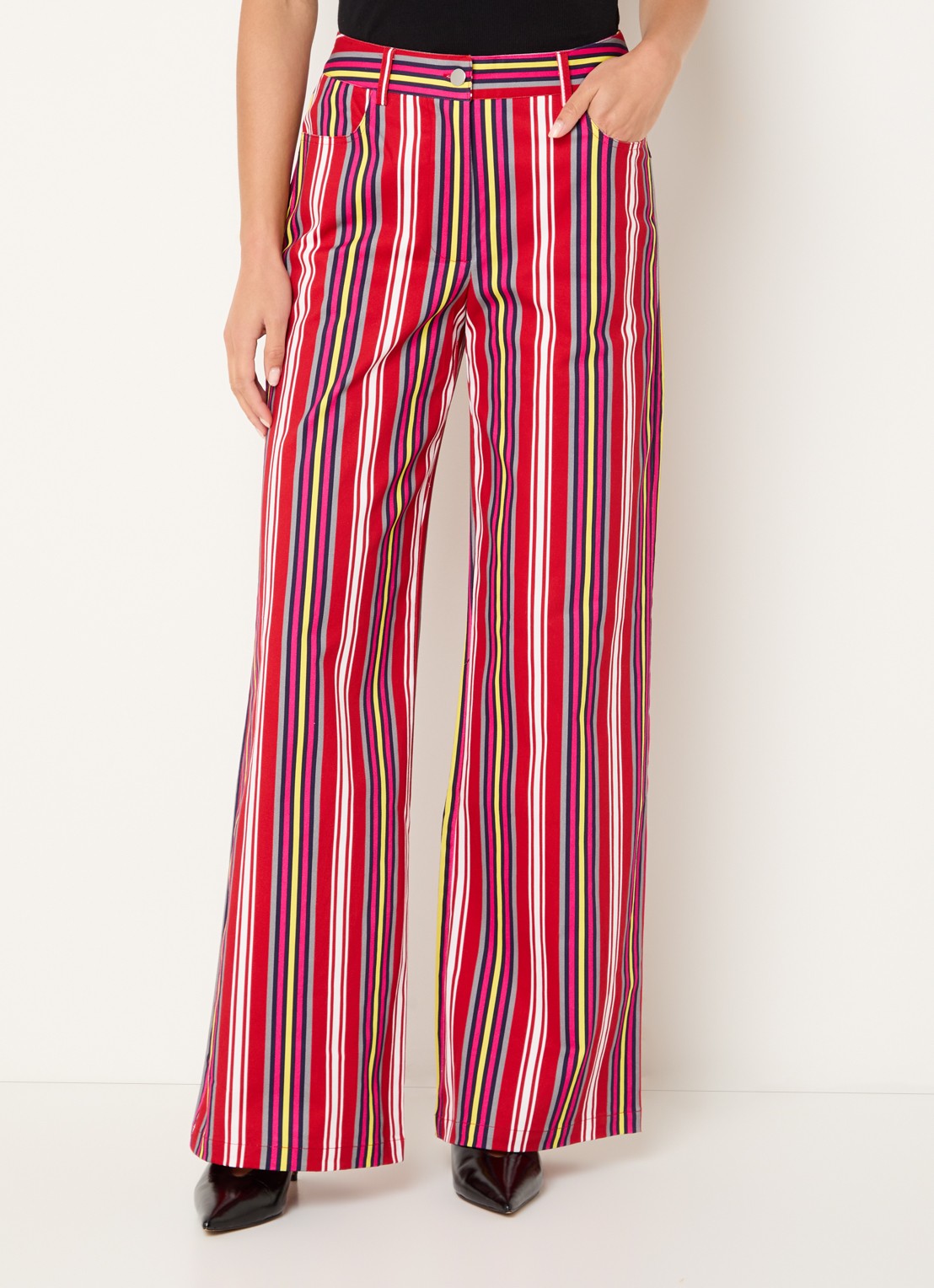 Laagam Leroy mid waist straight fit broek met streepprint - detail rood
