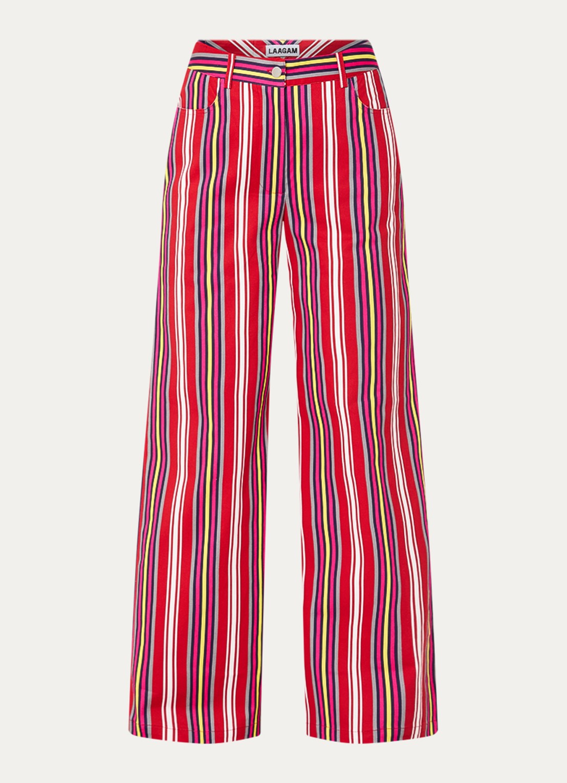 Laagam Leroy mid waist straight fit broek met streepprint - voorkant 3 rood