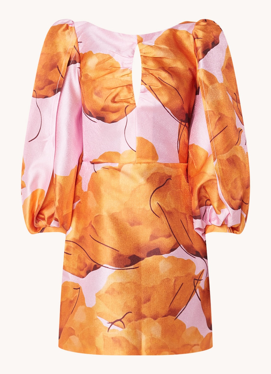 Laagam Liza Fleur mini jurk met bloemenprint en rugdecolleté - voorkant 4 orange