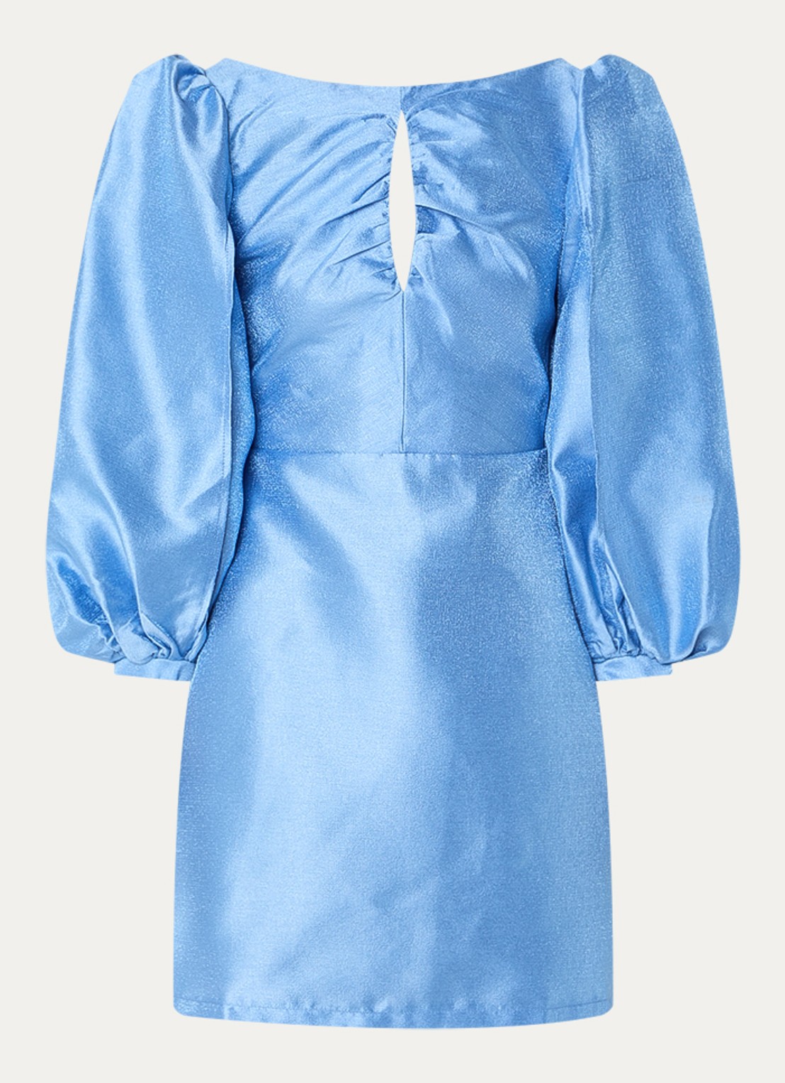 Laagam Liza mini jurk met cut-out detail en pofmouw - voorkant blauwgrijs