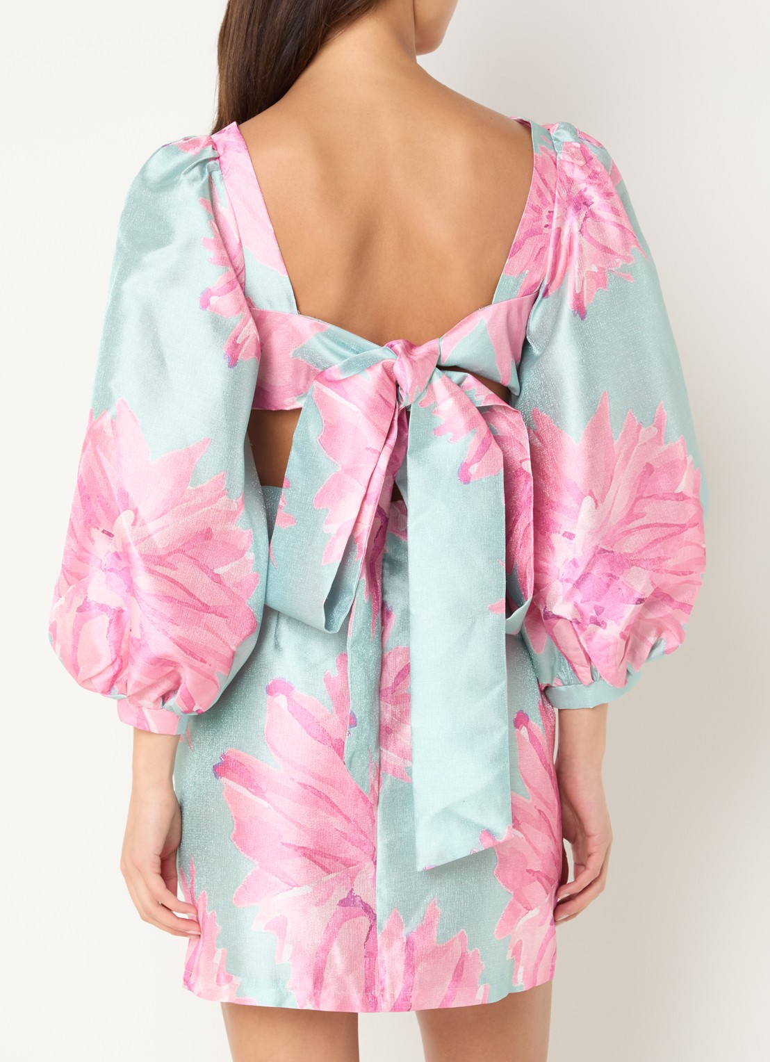 Laagam Liza mini jurk met print en pofmouw - achterkant 4 roze