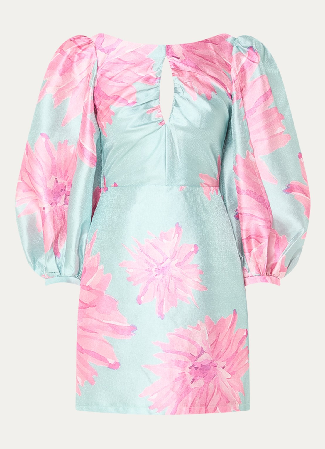 Laagam Liza mini jurk met print en pofmouw - voorkant 2 roze