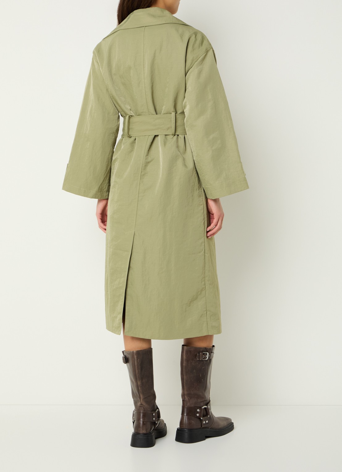 Laagam Londres trenchcoat met borstzak - achterkant 3 mosgroen