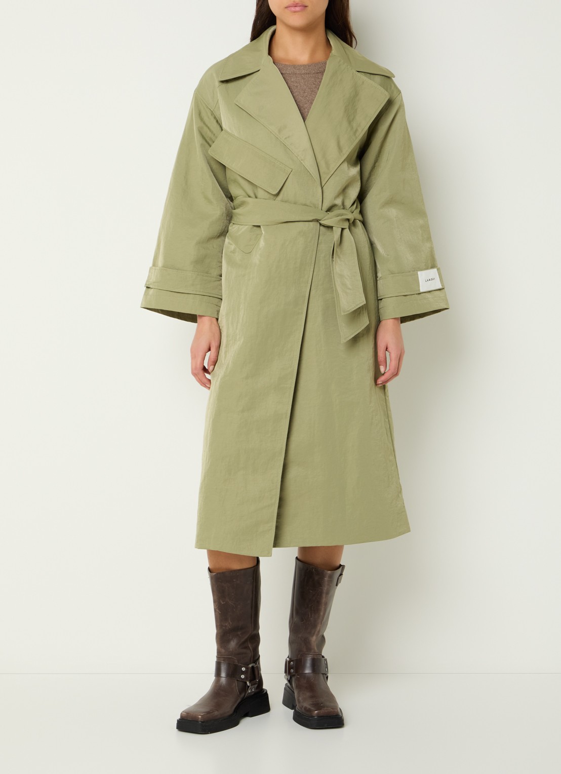 Laagam Londres trenchcoat met borstzak - detail 4 mosgroen