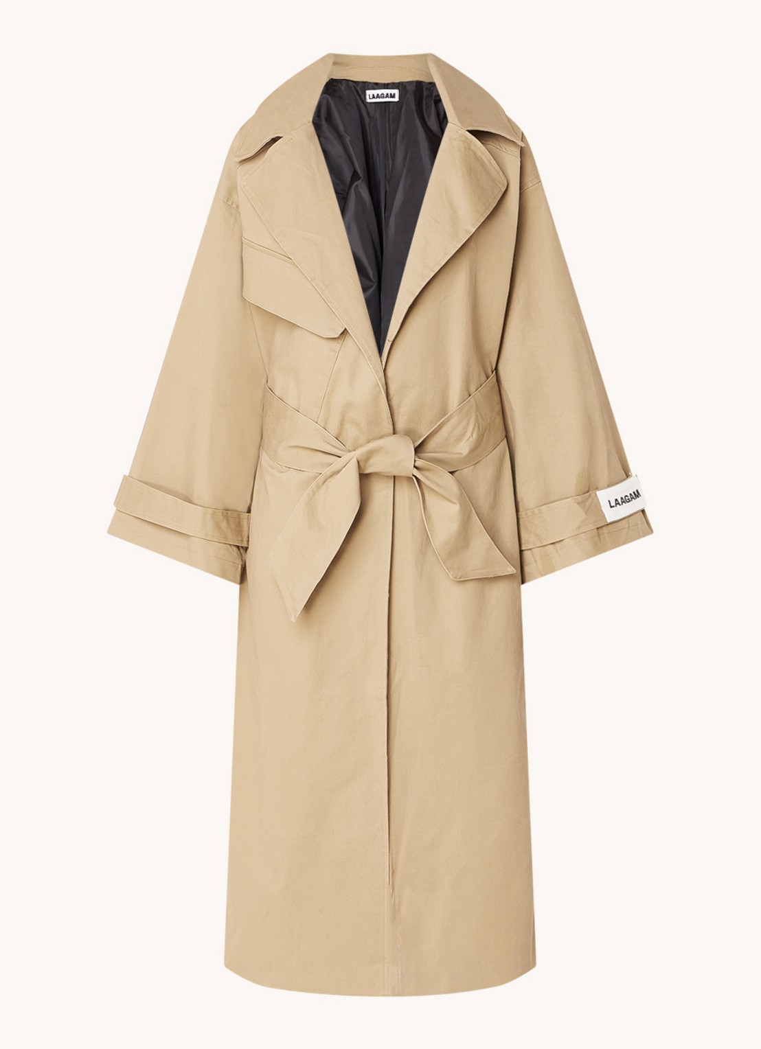 Laagam Londres trenchcoat met strikceintuur - voorkant 2 donkerbeige