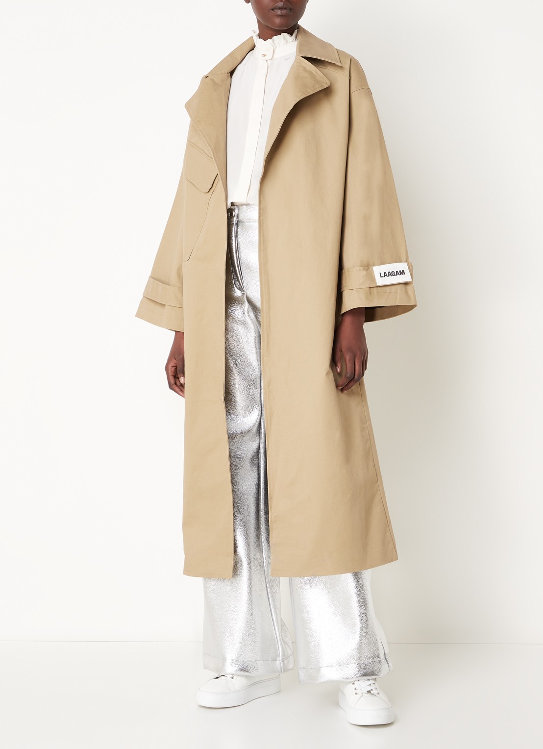 Laagam Londres trenchcoat met strikceintuur - voorkant 3 donkerbeige