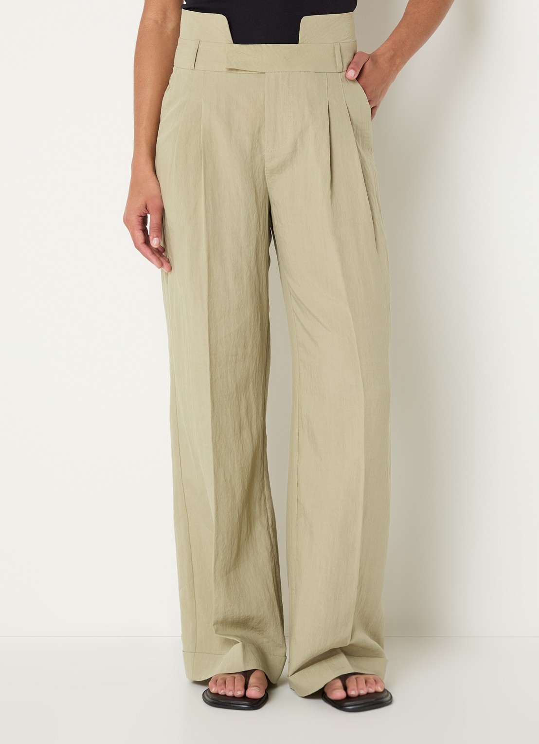 Laagam Meline high waist loose fit pantalon met steekzakken - detail 3 lindegroen