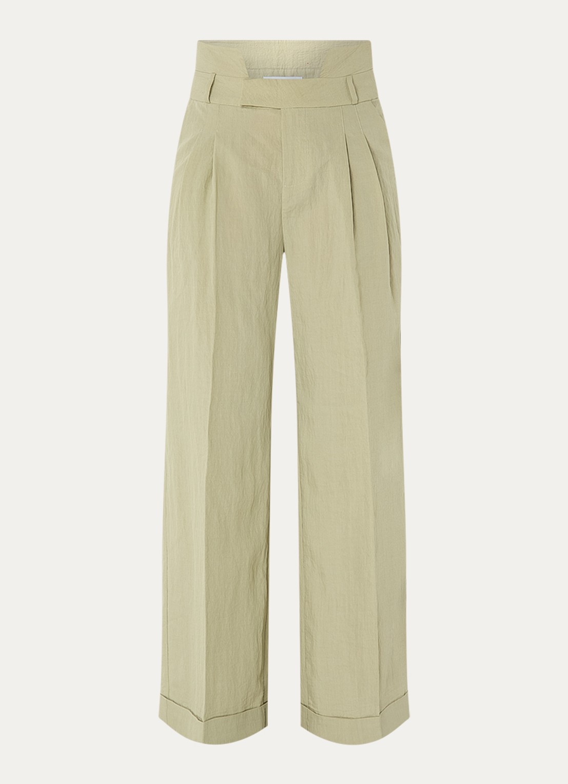 Laagam Meline high waist loose fit pantalon met steekzakken - voorkant lindegroen
