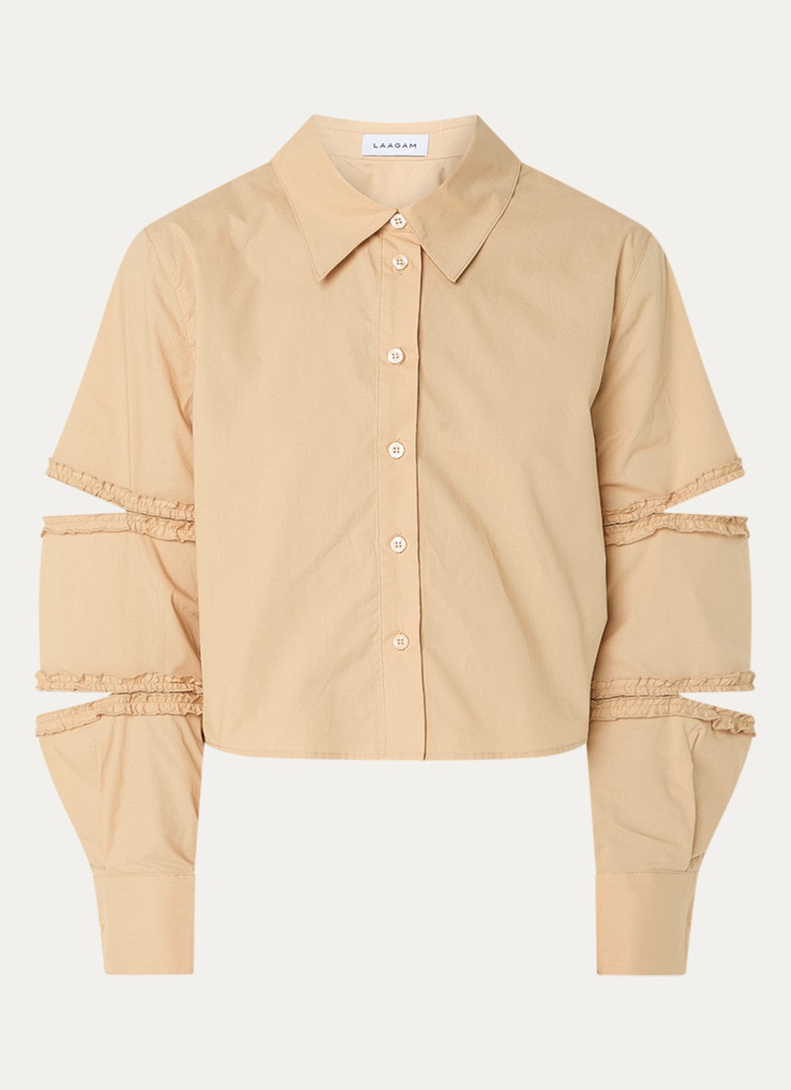 Laagam Muna blouse met pofmouw - voorkant camel
