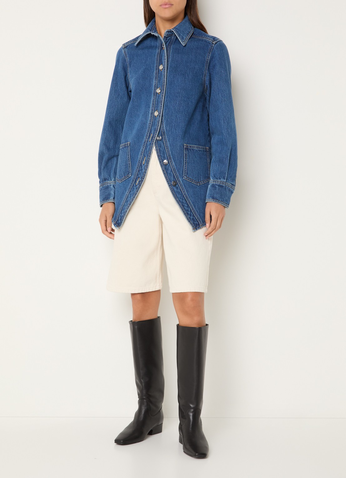 Laagam No Boyfriend blouse van denim met opgestikte zakken - voorkant 2 indigo