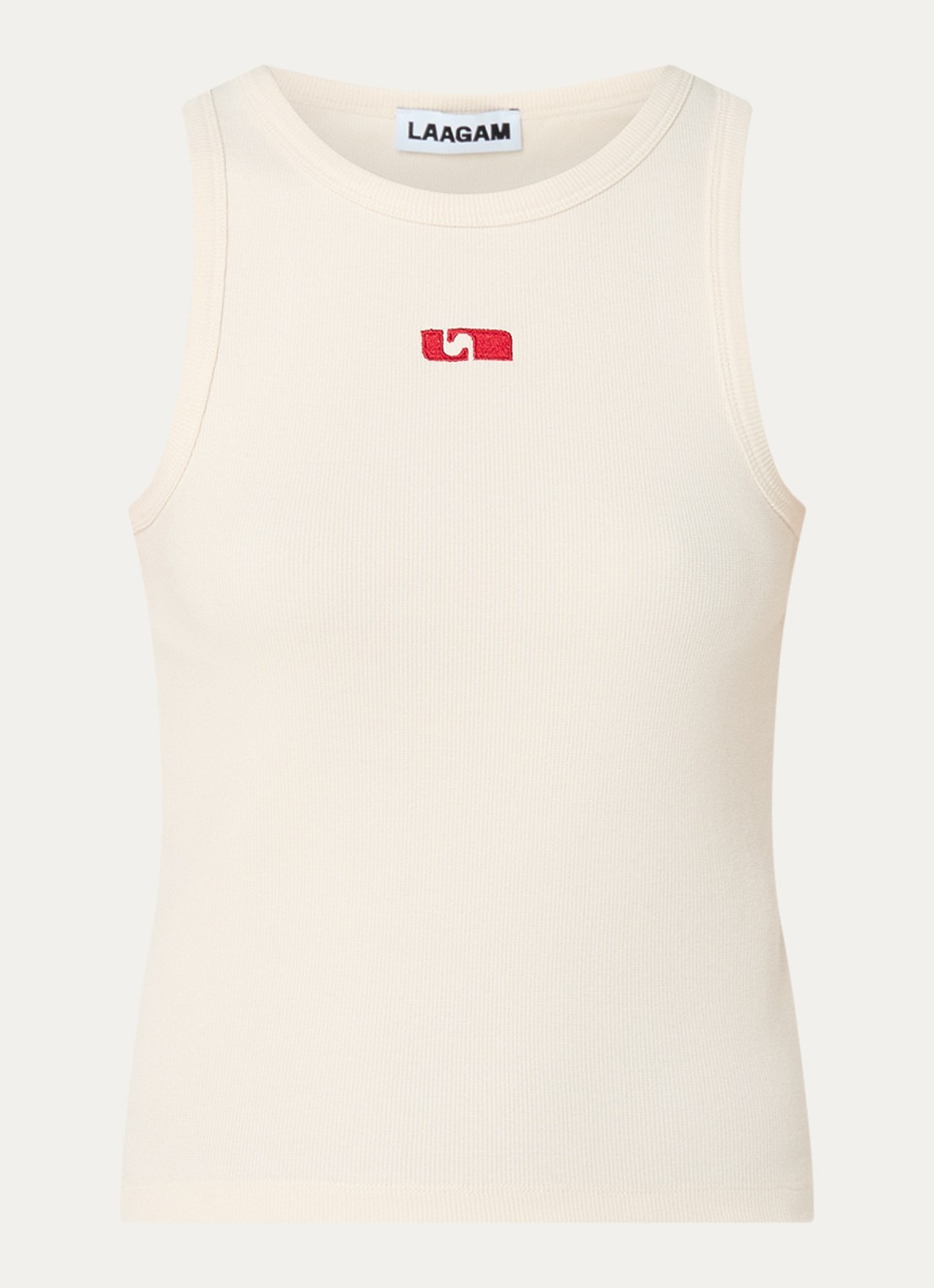 Laagam Ribgebreide tanktop met logoborduring - voorkant 2 beige