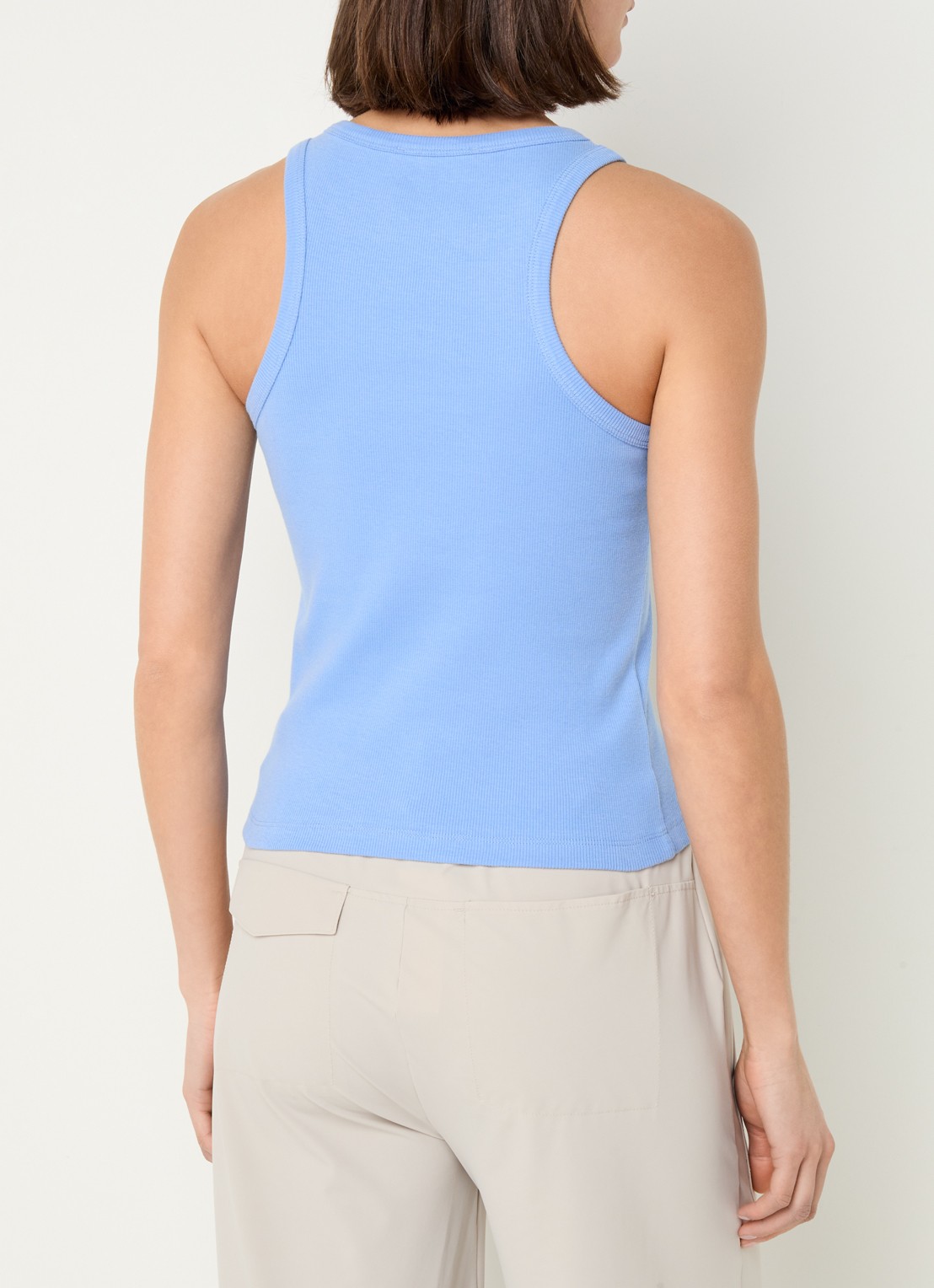 Laagam Ribgebreide tanktop met logoborduring - achterkant lichtblauw