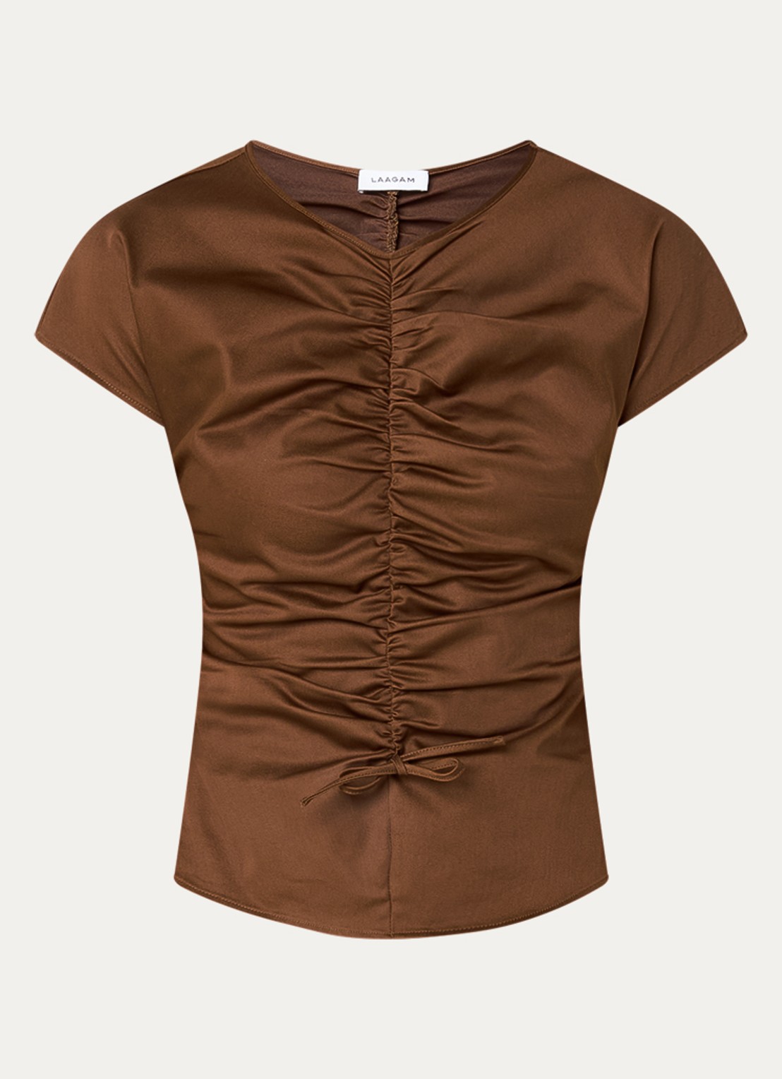 Laagam Simone top met plooidetail - voorkant 2 bruin