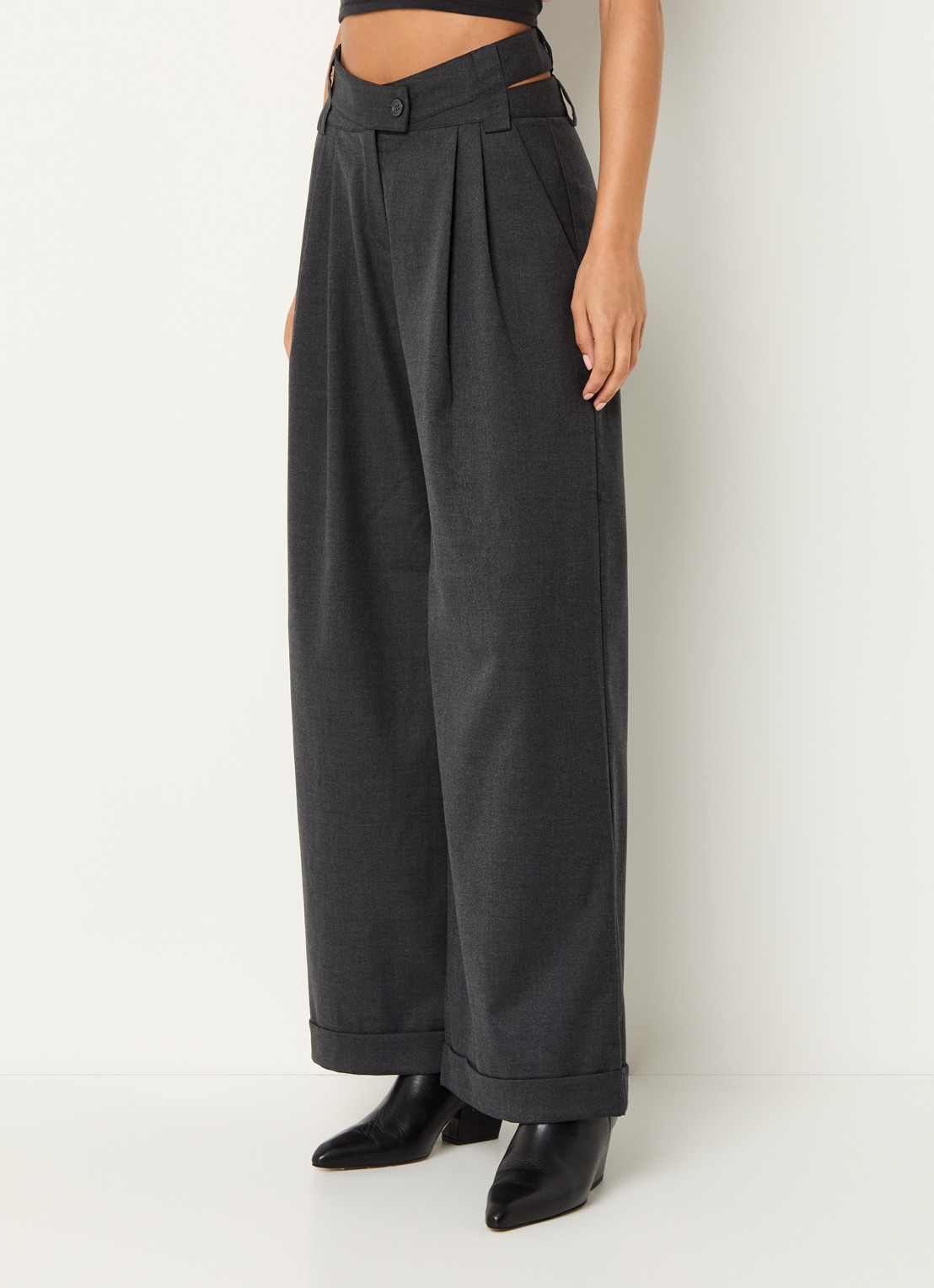 Laagam Smith high waist wide fit pantalon met cut-out detail - detail 6 antraciet