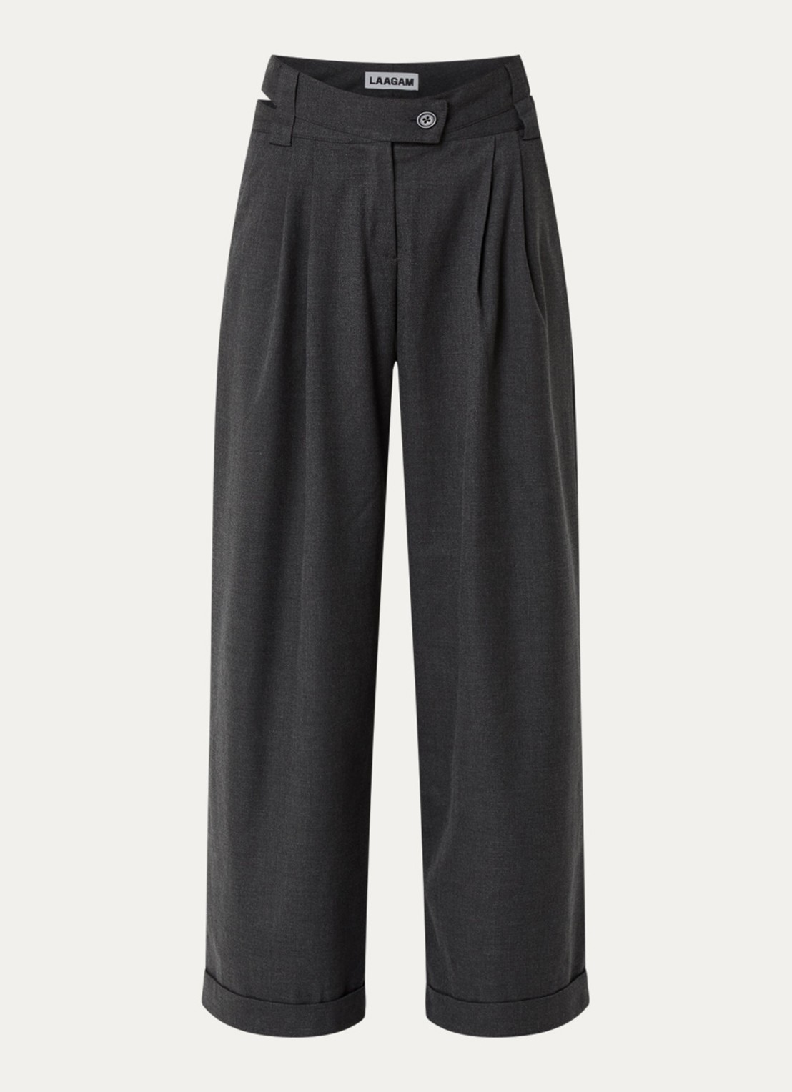 Laagam Smith high waist wide fit pantalon met cut-out detail - voorkant antraciet
