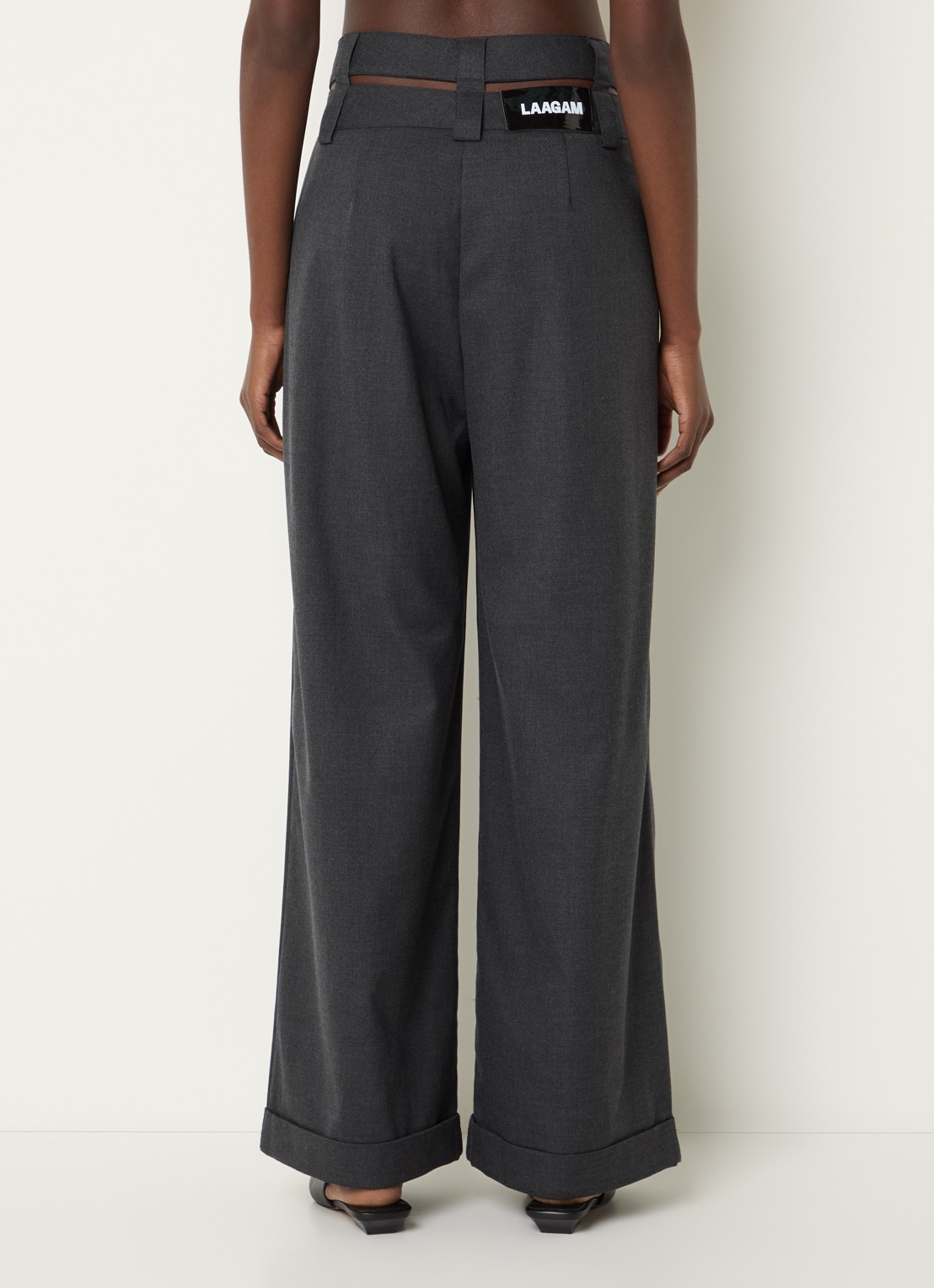Laagam Smith high waist wide fit pantalon met cut-out detail - achterkant 5 antraciet