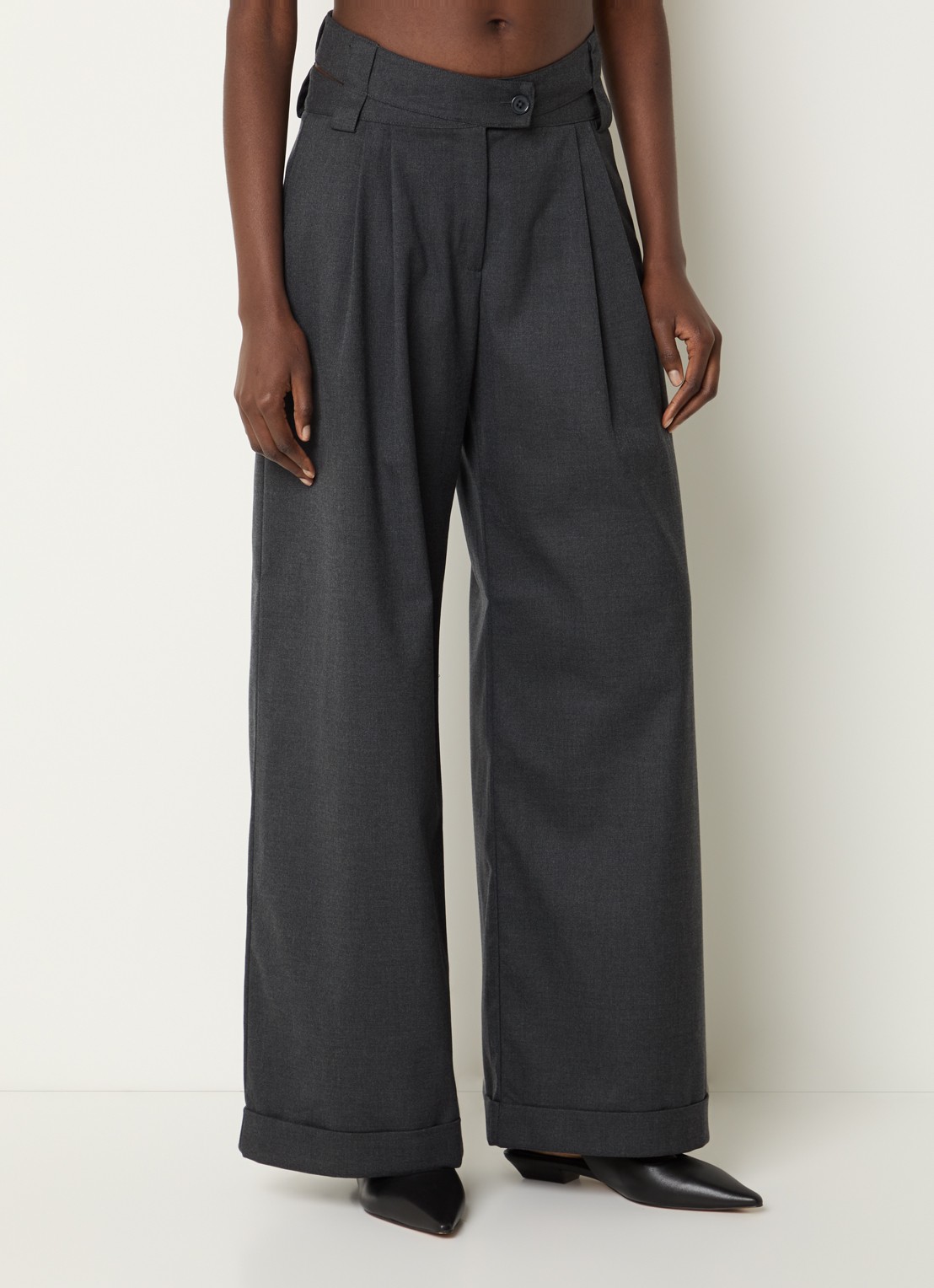 Laagam Smith high waist wide fit pantalon met cut-out detail - detail 7 antraciet