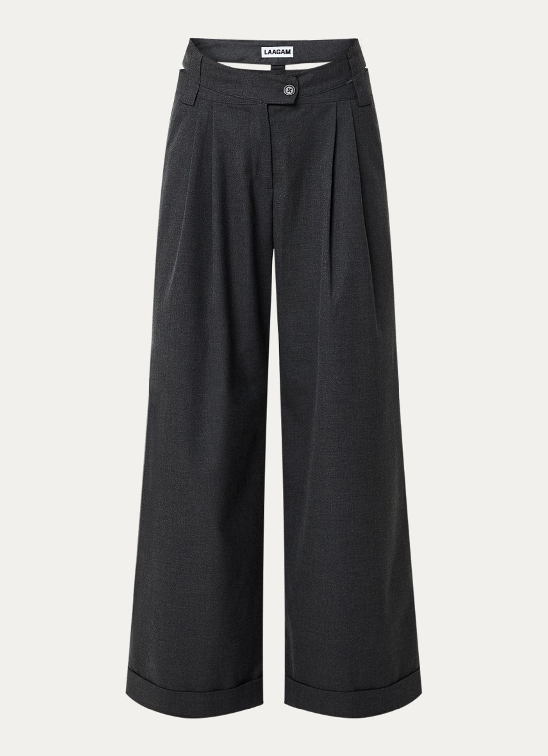Laagam Smith high waist wide fit pantalon met cut-out detail - voorkant 3 antraciet