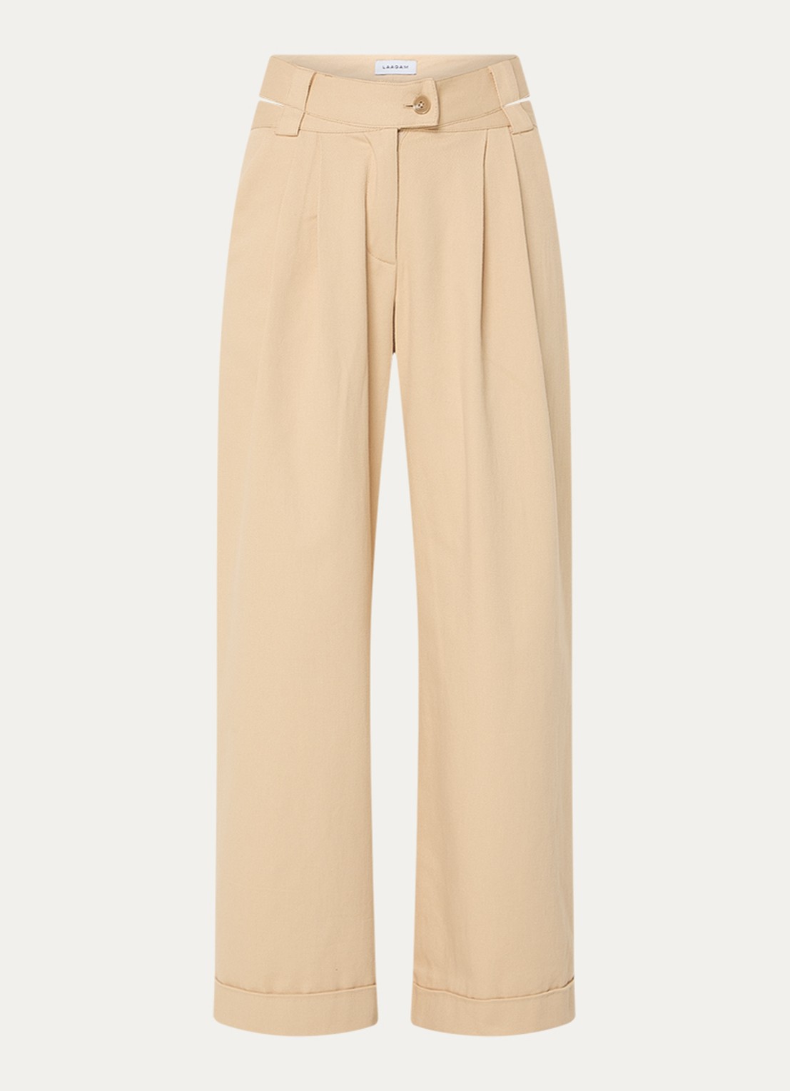 Laagam Smith high waist wide fit pantalon met steekzakken - voorkant 3 beige