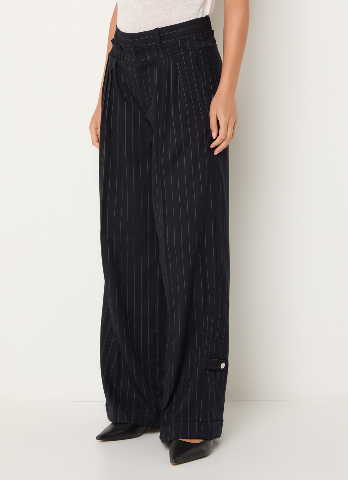 Laagam Stella high waist loose fit pantalon met krijtstreep - detail 2 donkerblauw