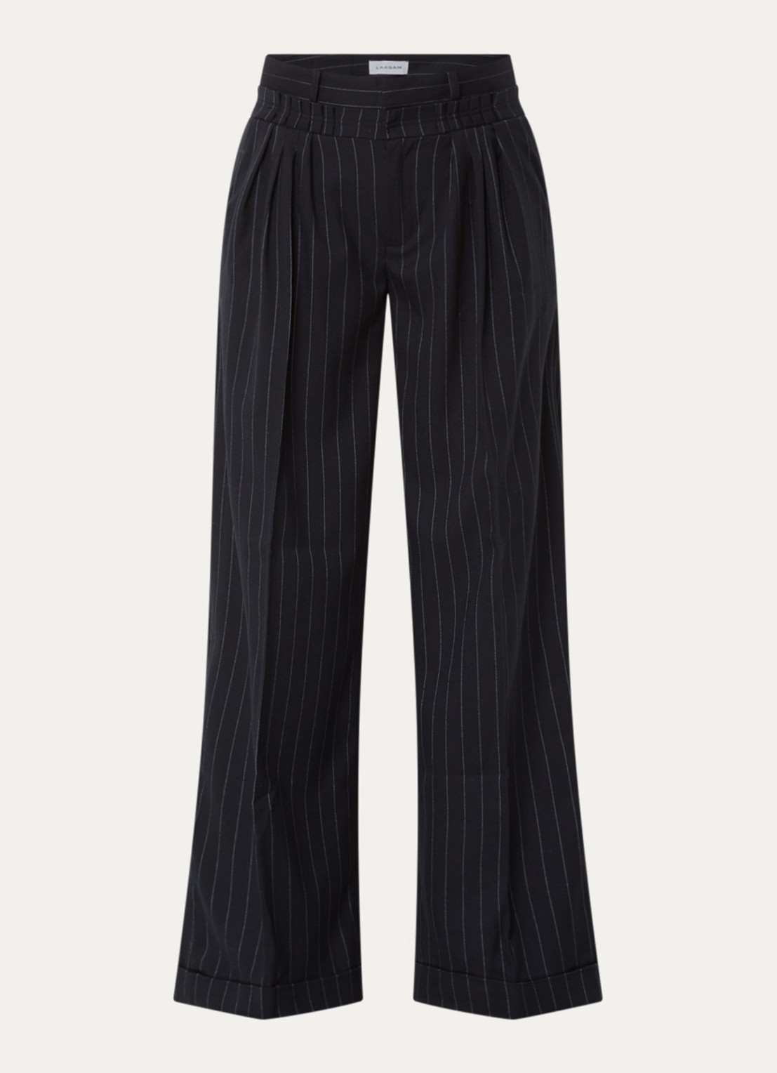 Laagam Stella high waist loose fit pantalon met krijtstreep - voorkant 3 donkerblauw