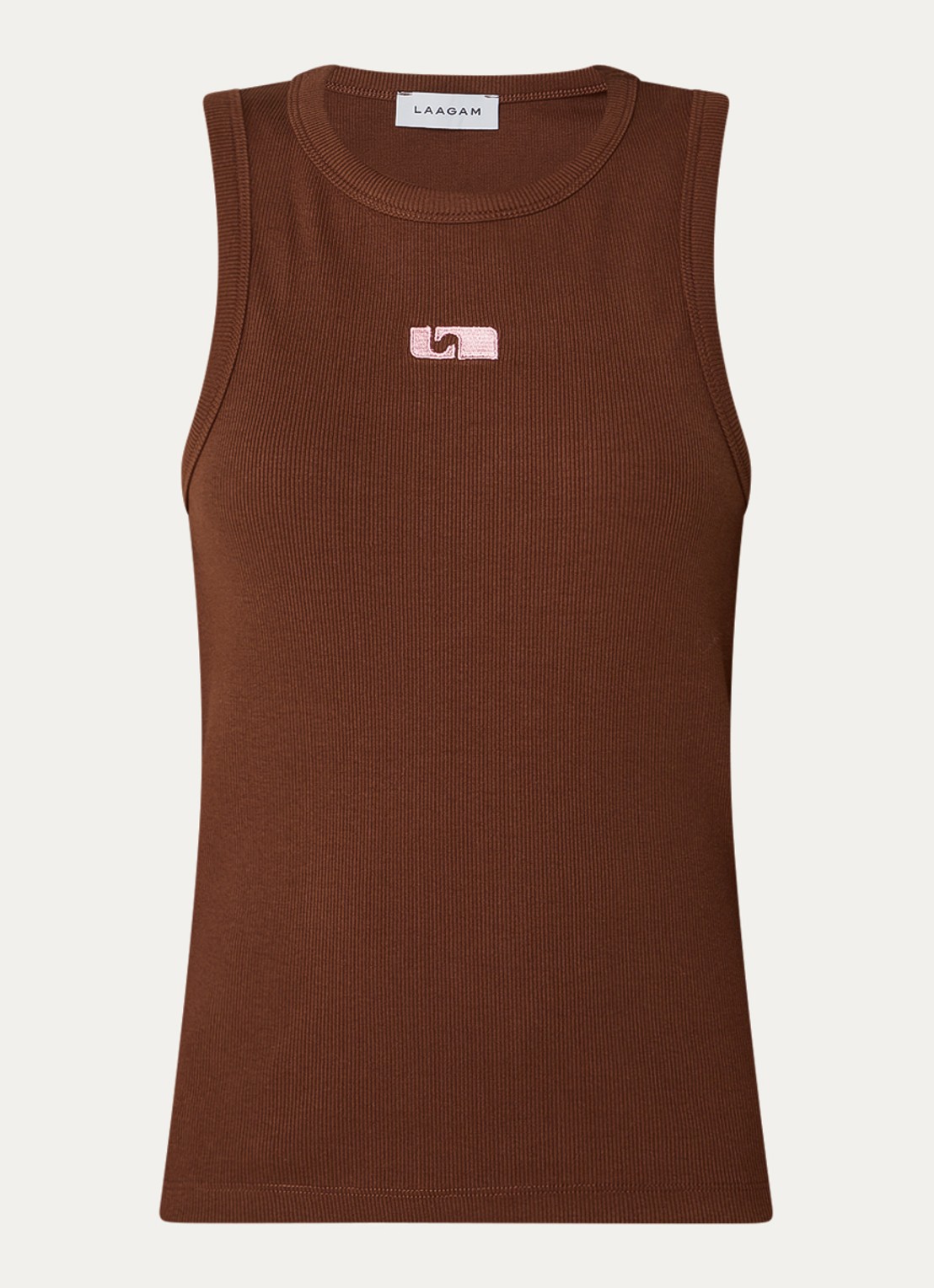 Laagam Tanktop met logoborduring - voorkant 3 kastanjebruin