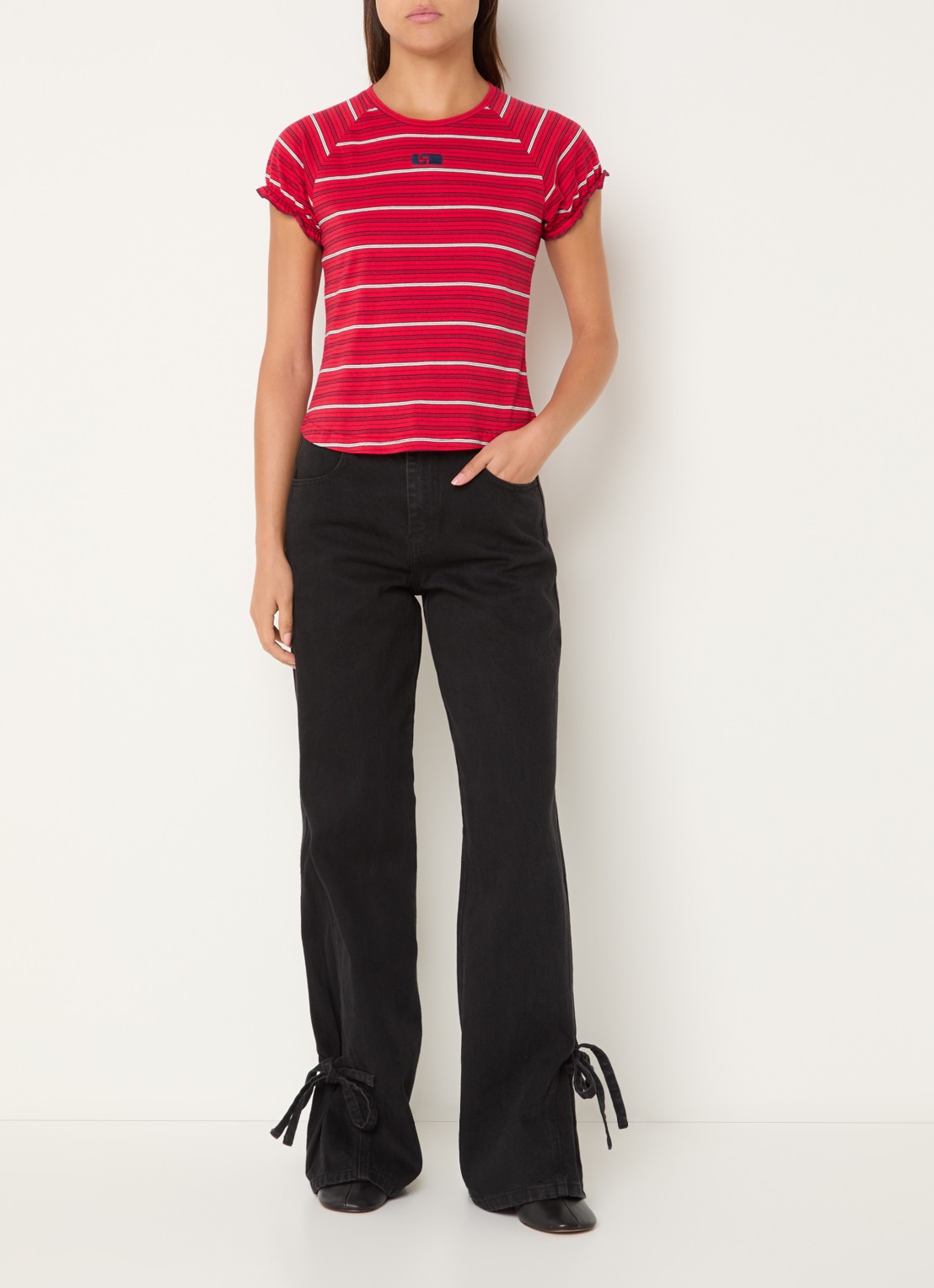 Laagam Zaira T-shirt met streepprint - voorkant 2 rood