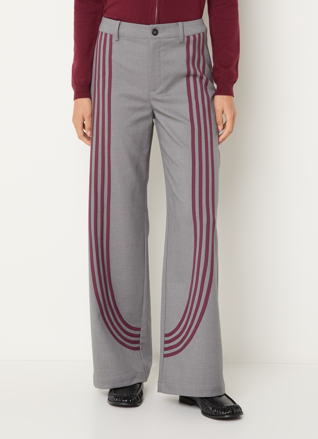 Laagam Zion high waist straight fit pantalon in wolblend met streepprint - detail 2 middengrijs