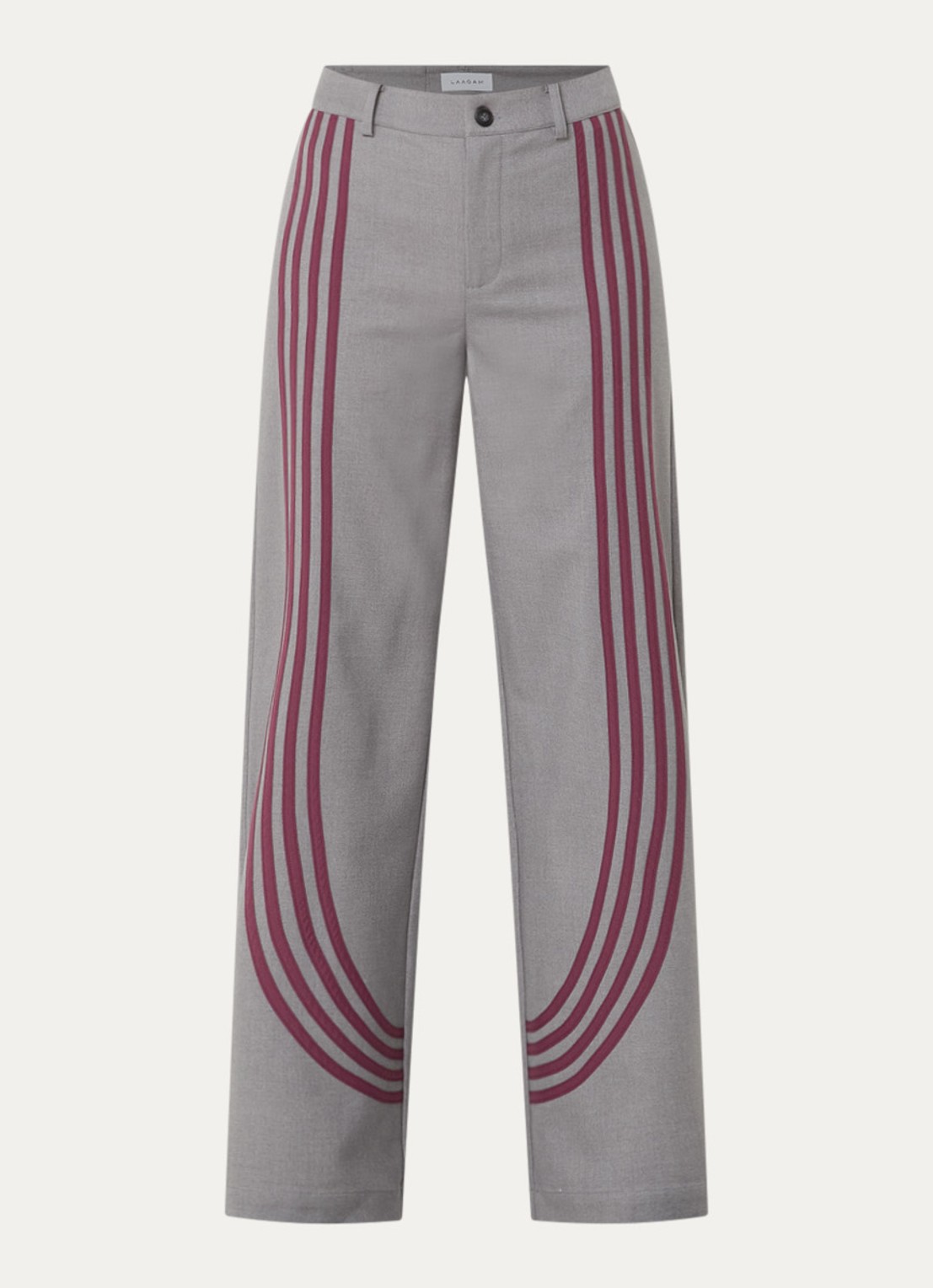 Laagam Zion high waist straight fit pantalon in wolblend met streepprint - voorkant 3 middengrijs