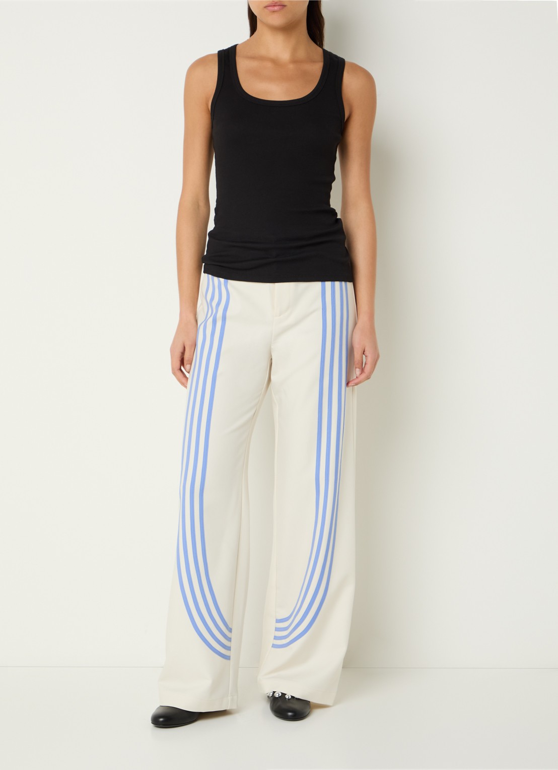 Laagam Zion straight fit pantalon met streepprint - voorkant 3 gebroken wit