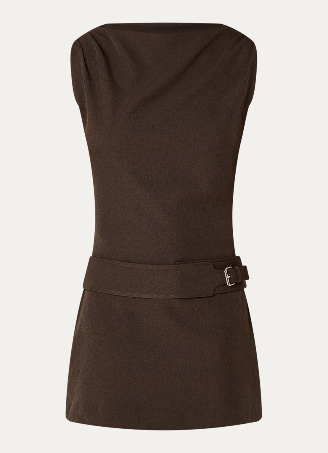 Laagam Zola mini jurk met ceintuur en gedrapeerd detail - voorkant 3 bruin