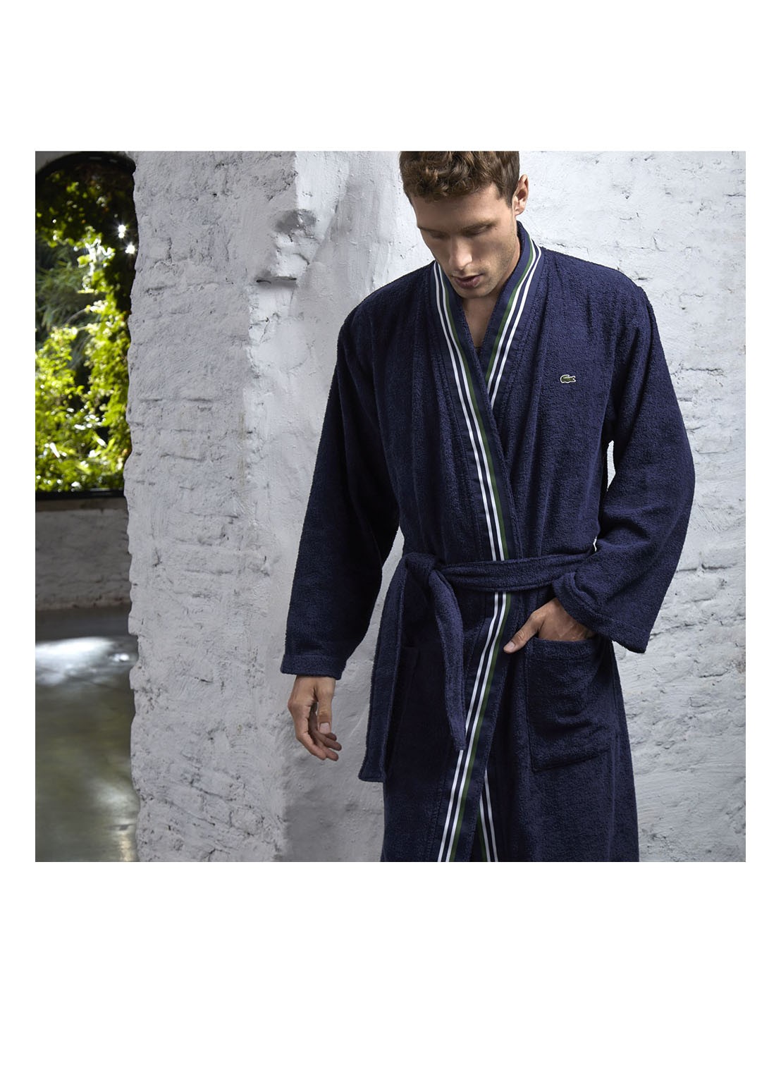 Lacoste Club badjas van  katoen - voorkant 2 donkerblauw