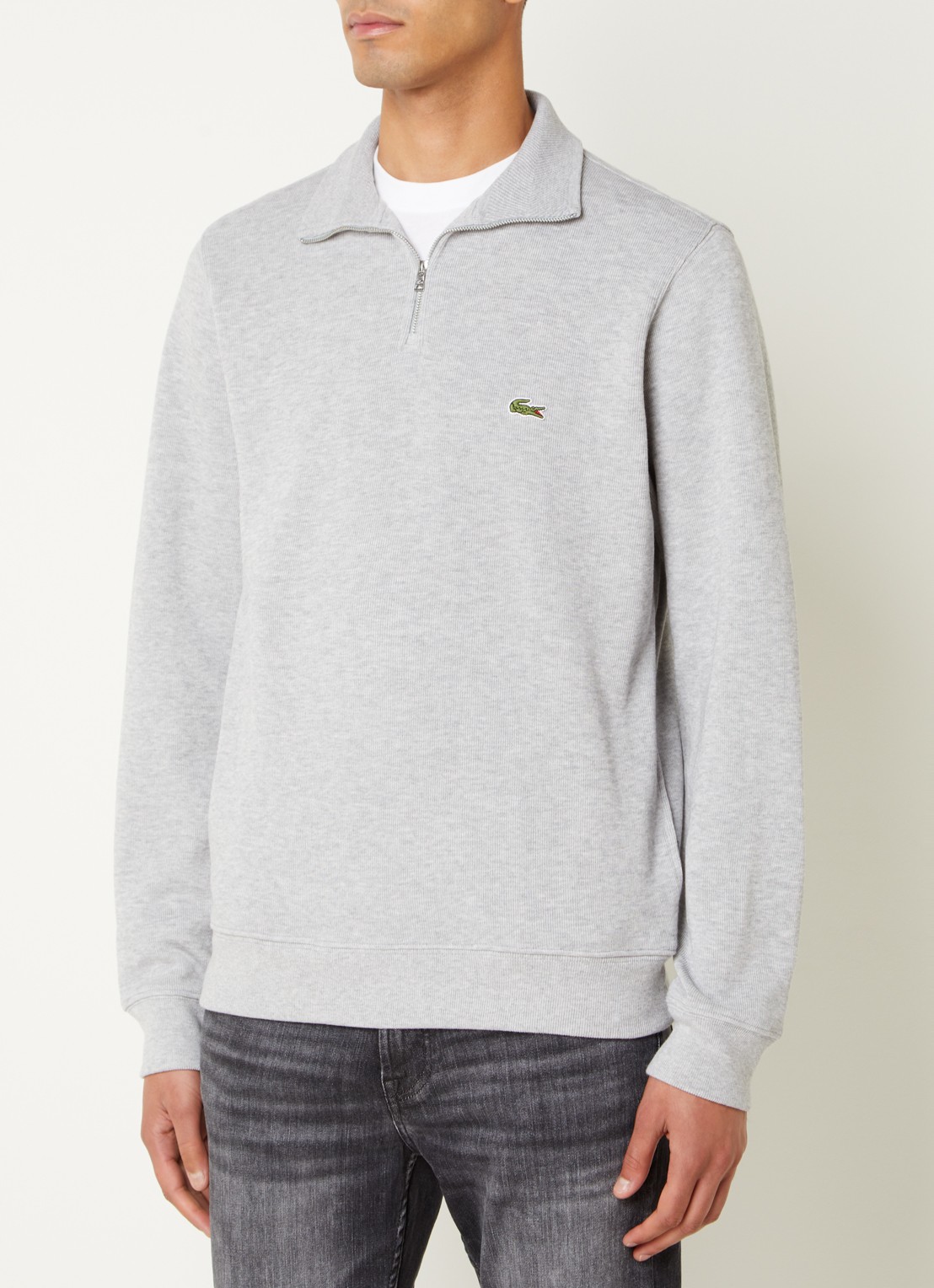 Lacoste Fijngebreide pullover met halve rits - detail grijsmele