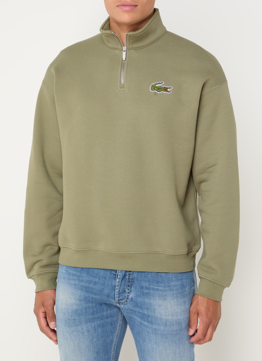 Lacoste Fijngebreide pullover met halve rits - detail 3 mosgroen
