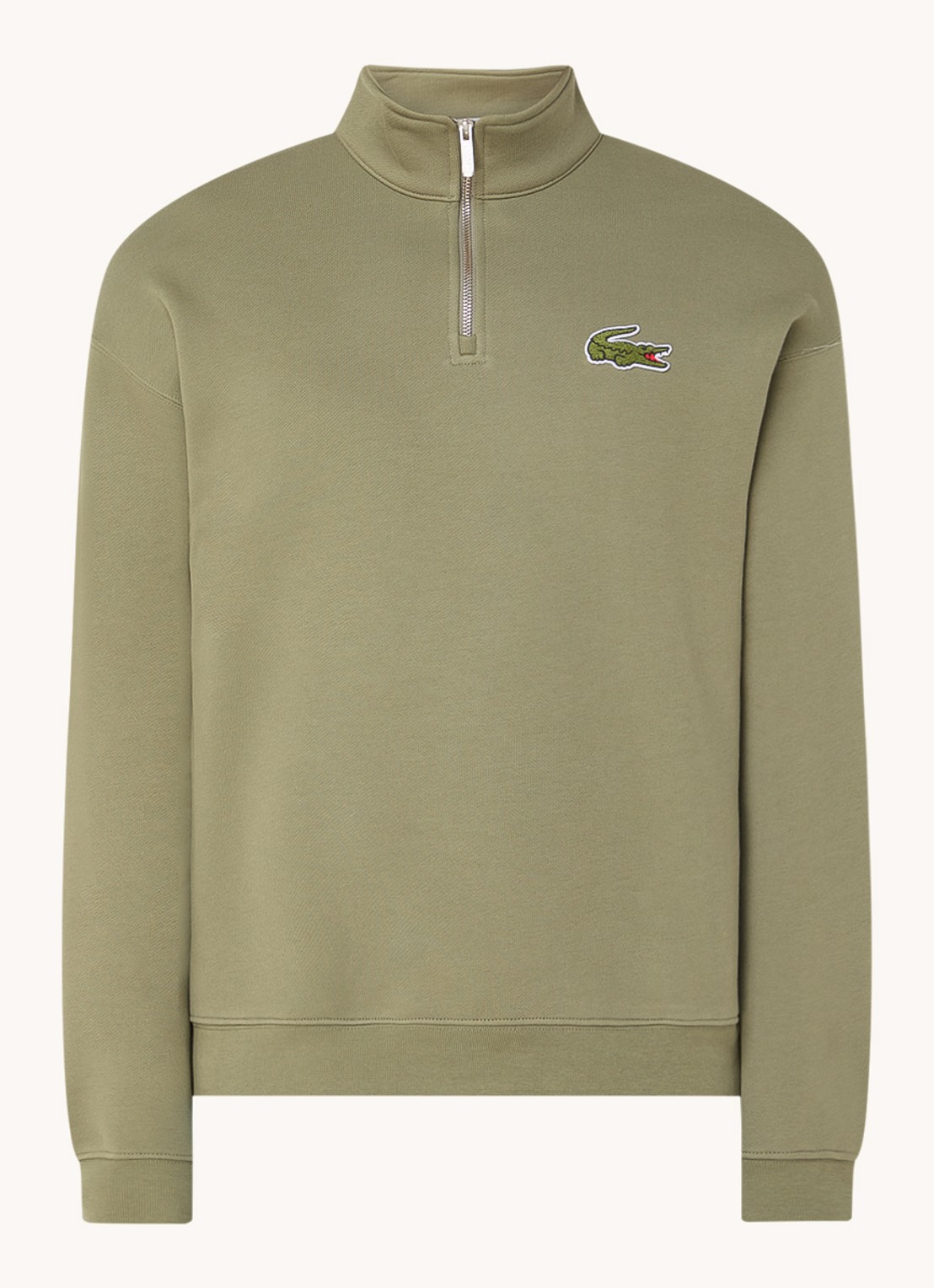 Lacoste Fijngebreide pullover met halve rits - voorkant mosgroen
