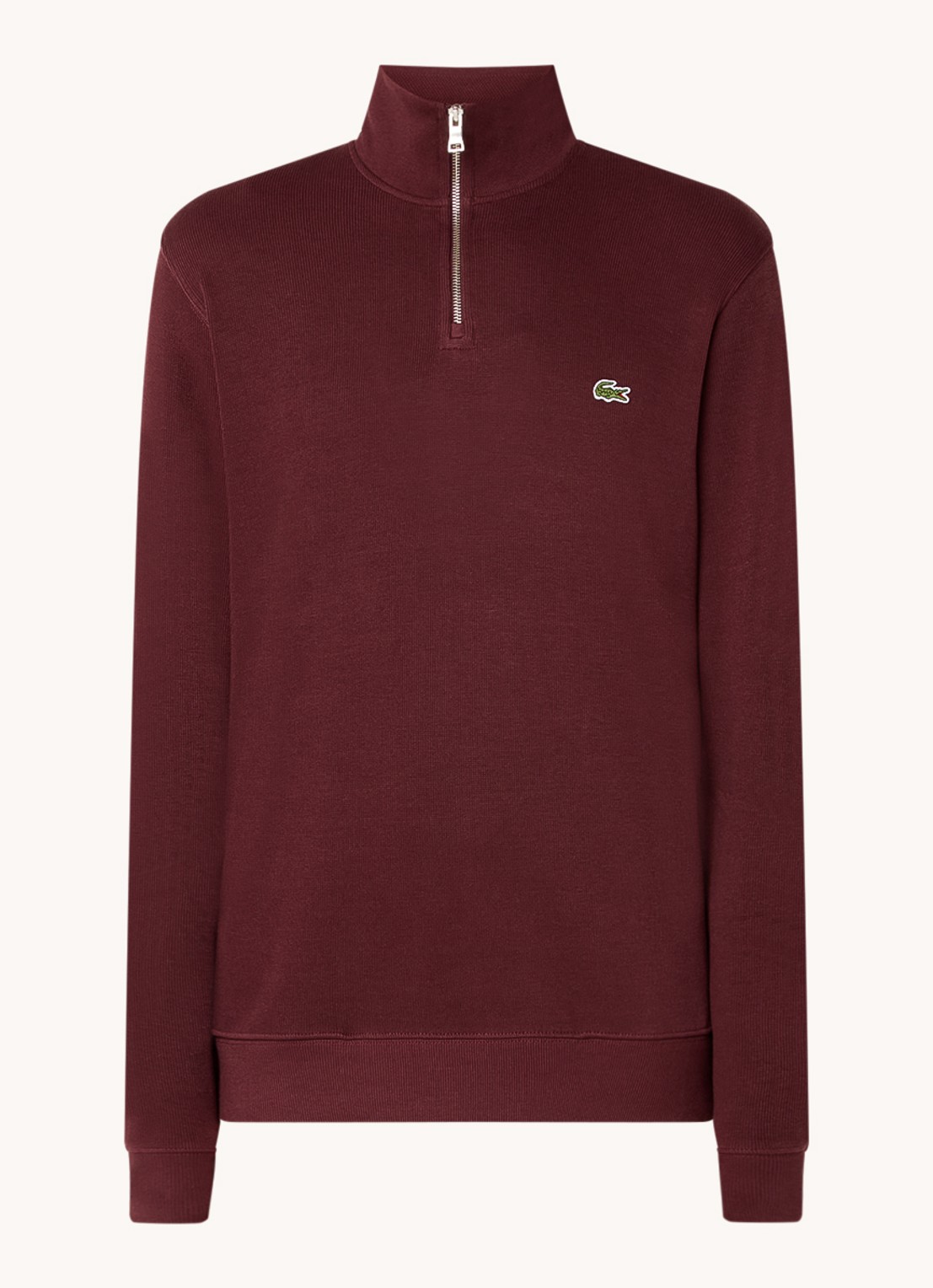 Lacoste Fijngebreide pullover met halve rits - voorkant 3 donkerbruin