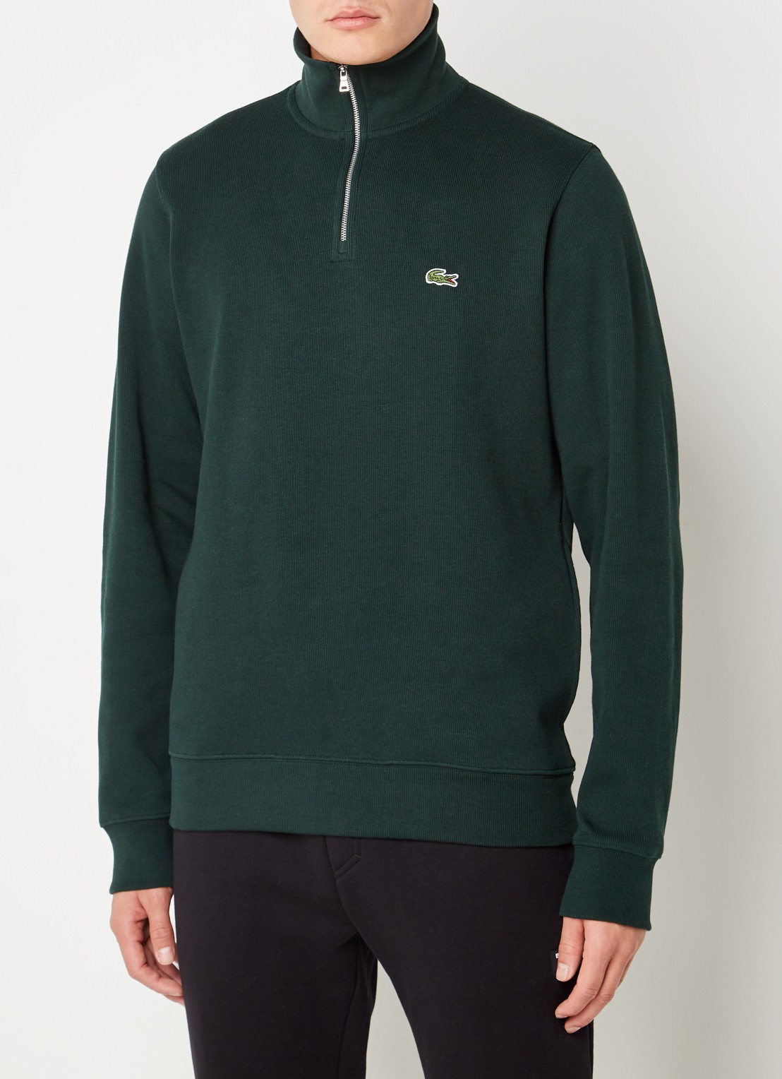 Lacoste Fijngebreide pullover met halve rits - achterkant groen