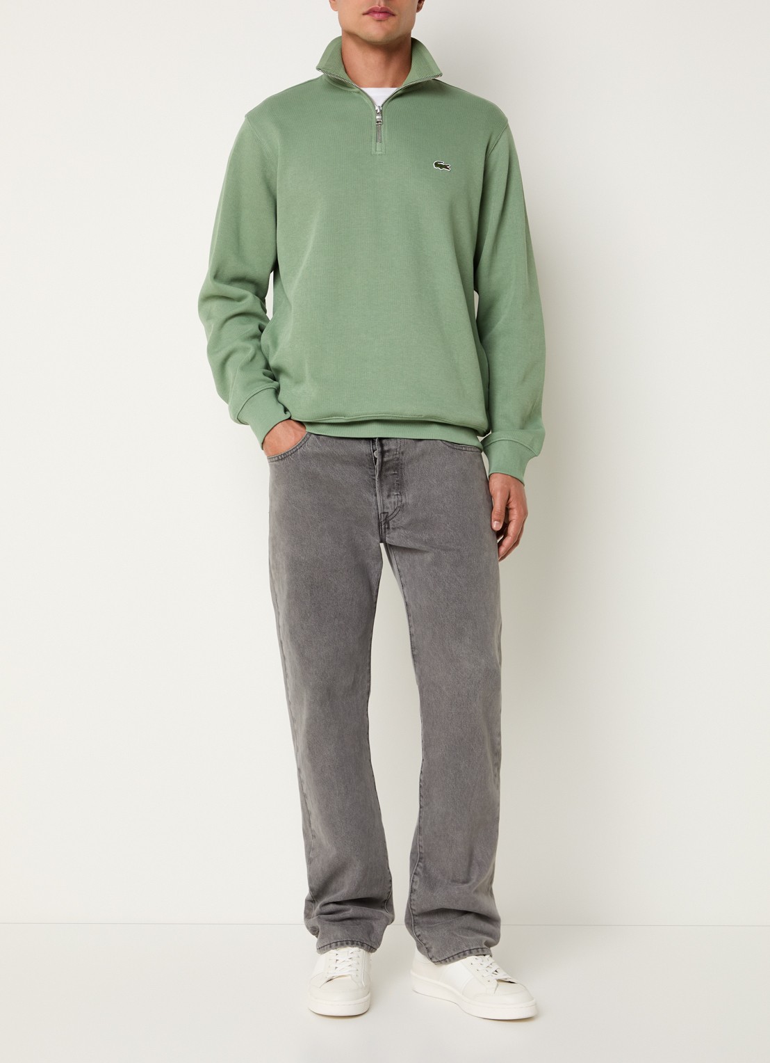 Lacoste Fijngebreide pullover met halve rits - voorkant 2 groen
