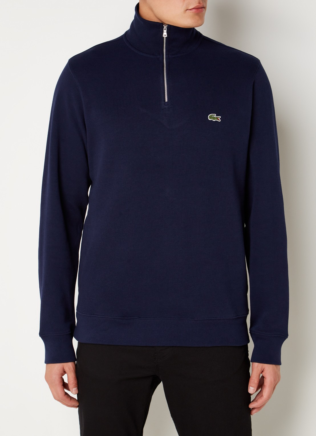Lacoste Fijngebreide pullover met halve rits - detail donkerblauw
