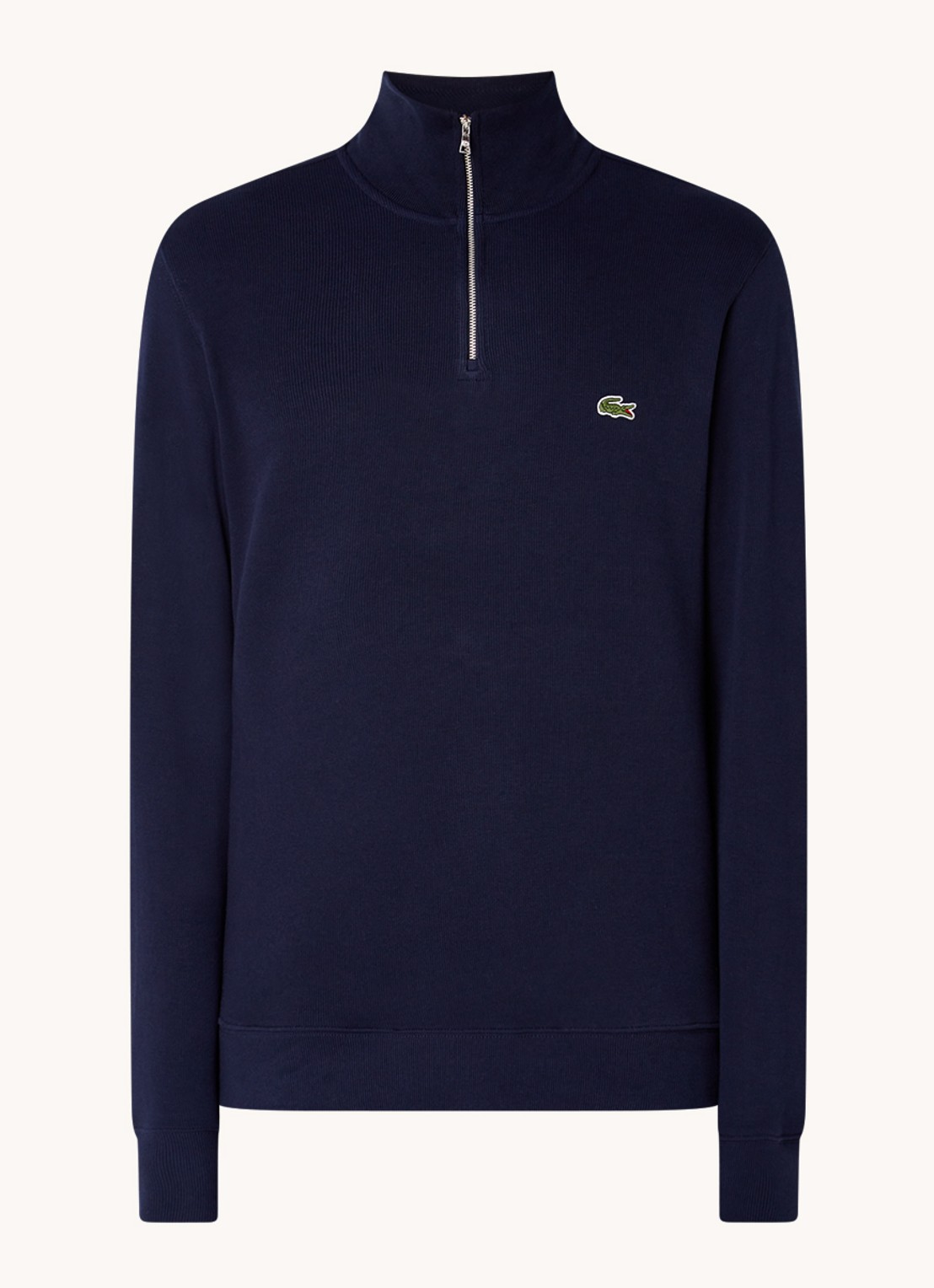 Lacoste Fijngebreide pullover met halve rits - voorkant 8 donkerblauw