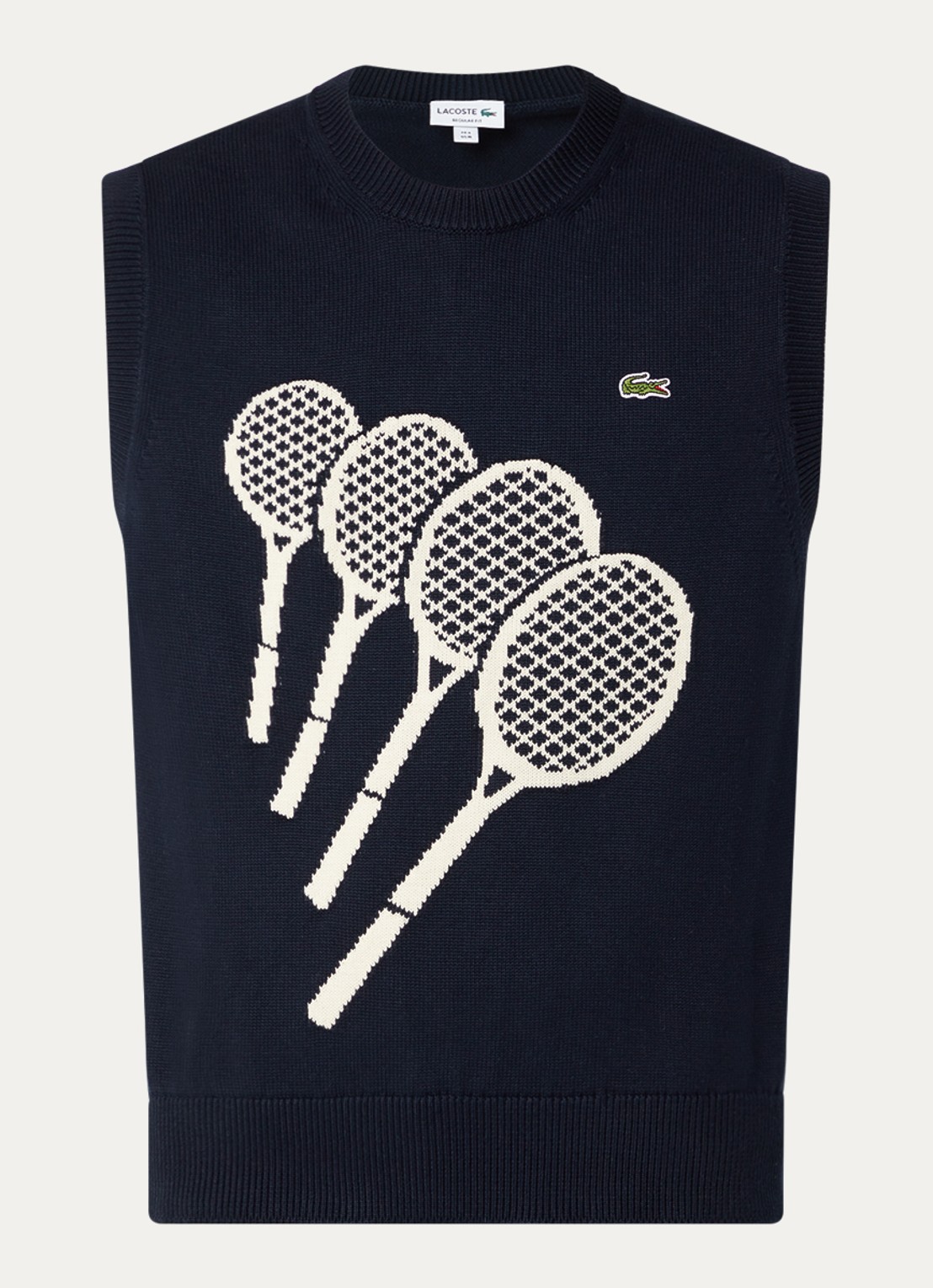 Lacoste Fijngebreide pullover met logo - voorkant donkerblauw