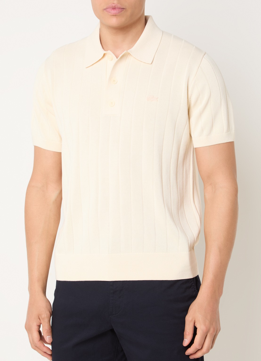 Lacoste Fijngebreide pullover met logo - detail creme