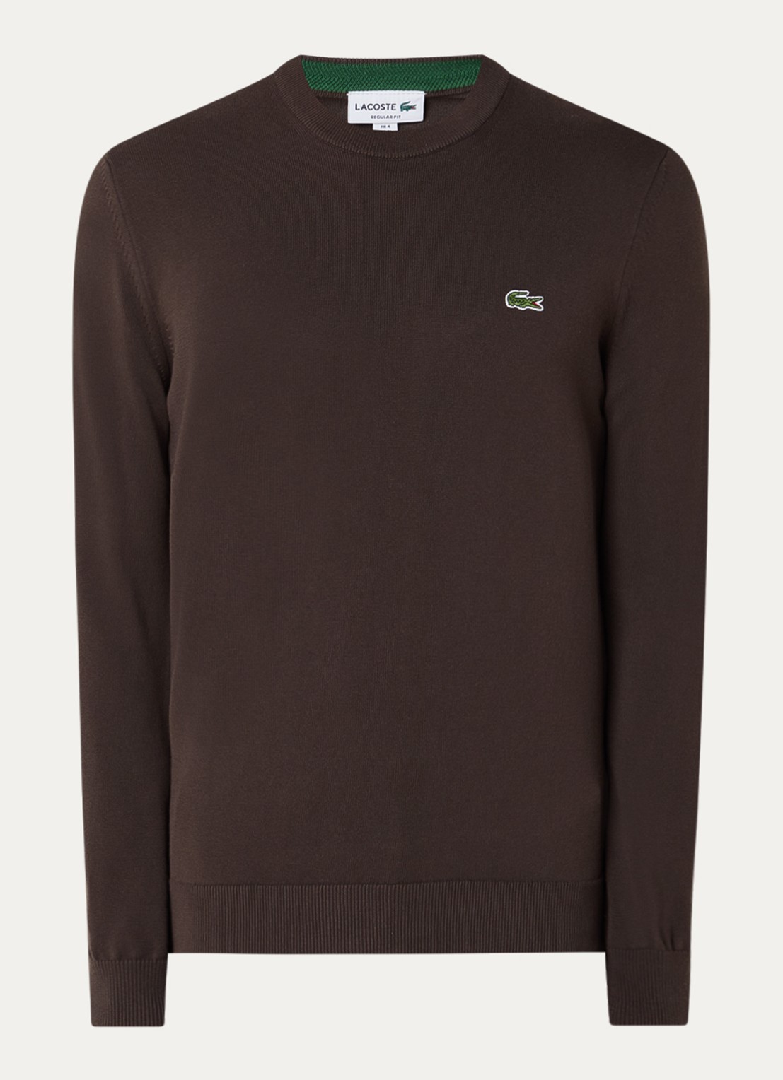 Lacoste Fijngebreide pullover met logo - voorkant 3 donkerbruin