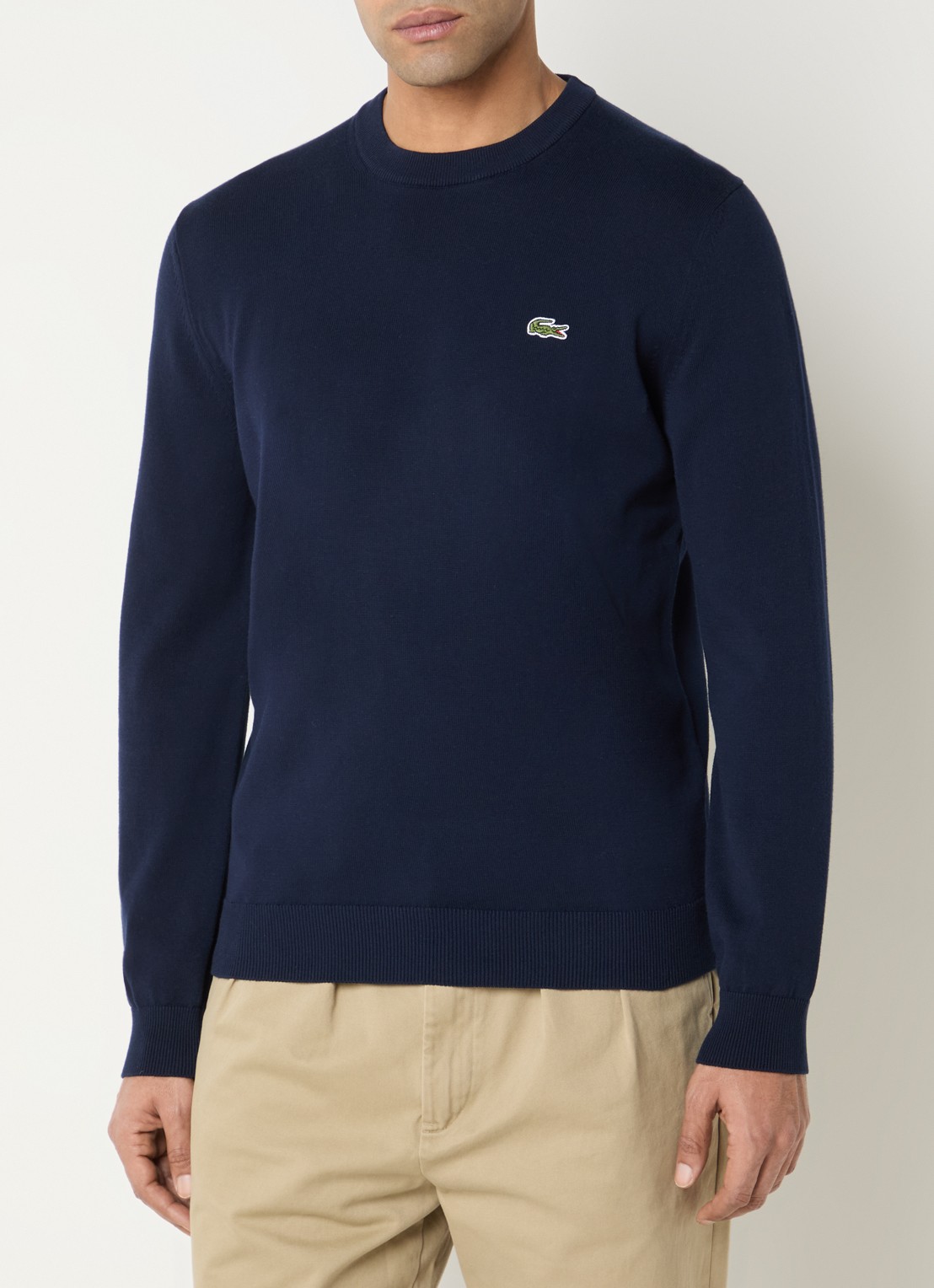Lacoste Fijngebreide pullover met logo - detail 4 donkerblauw