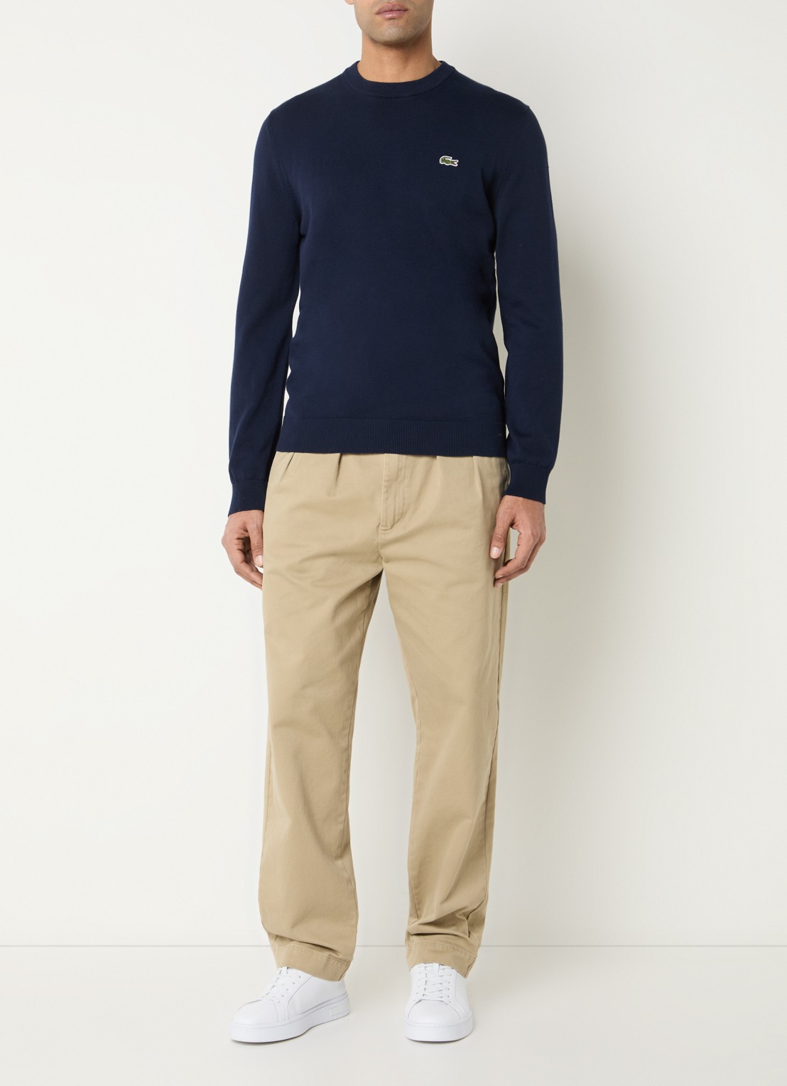 Lacoste Fijngebreide pullover met logo - voorkant 2 donkerblauw