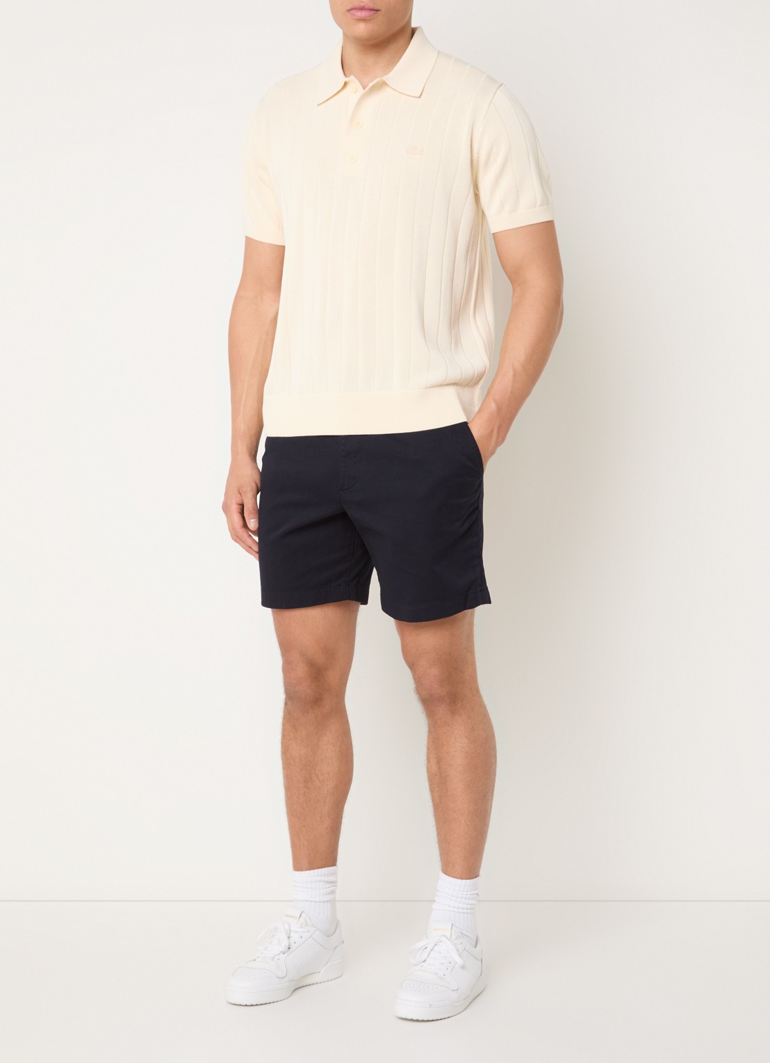 Lacoste Fijngebreide pullover met logo - voorkant 5 creme